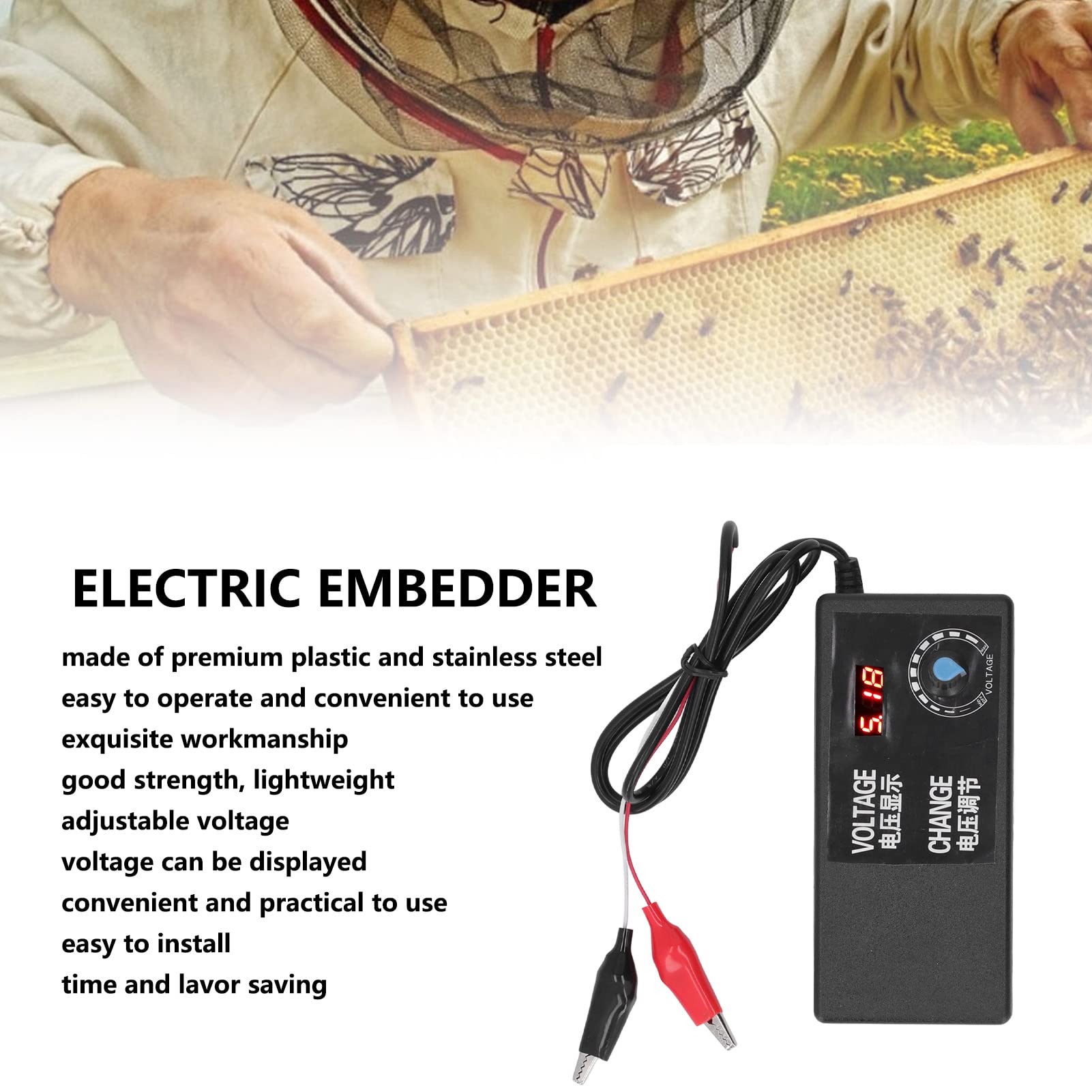 CHICIRIS 12V 5A Electric Beekeeping Gear Wire Embedder - Stainless Steel & Plastic Beehive Heating Tool with 100-240V US Plug - Perfect for Professional Beekeepers & DIY Hive Maintenance