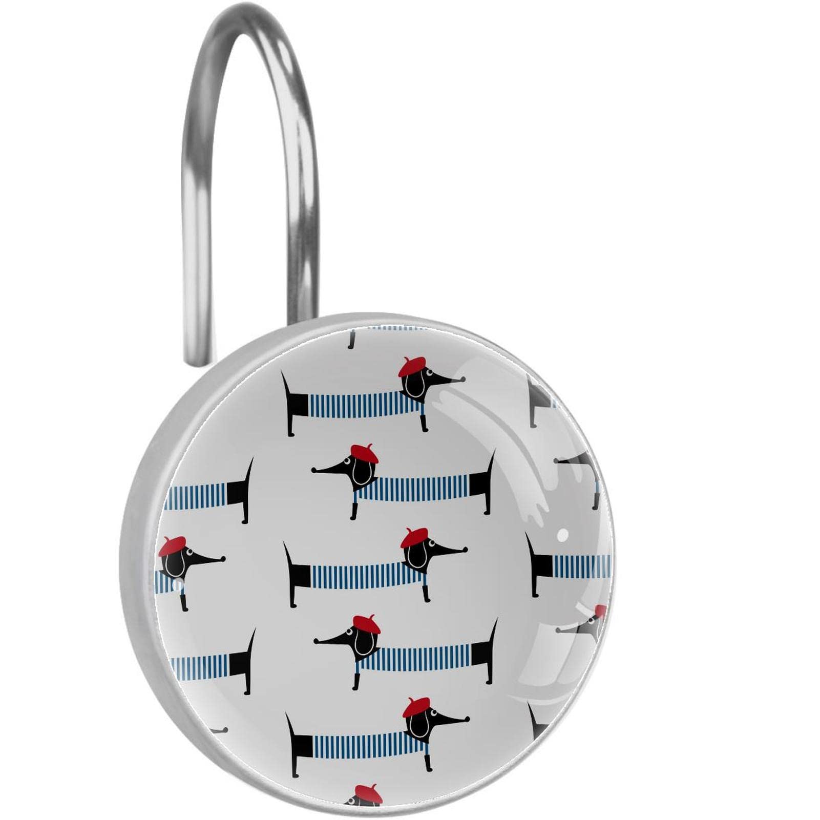 Parisian Dachshund Shower Curtain Hooks - Smooth Gliding Rod Hooks for Bathroom Decor - Perfect for Vintage & Dog Lover Themed Bathrooms