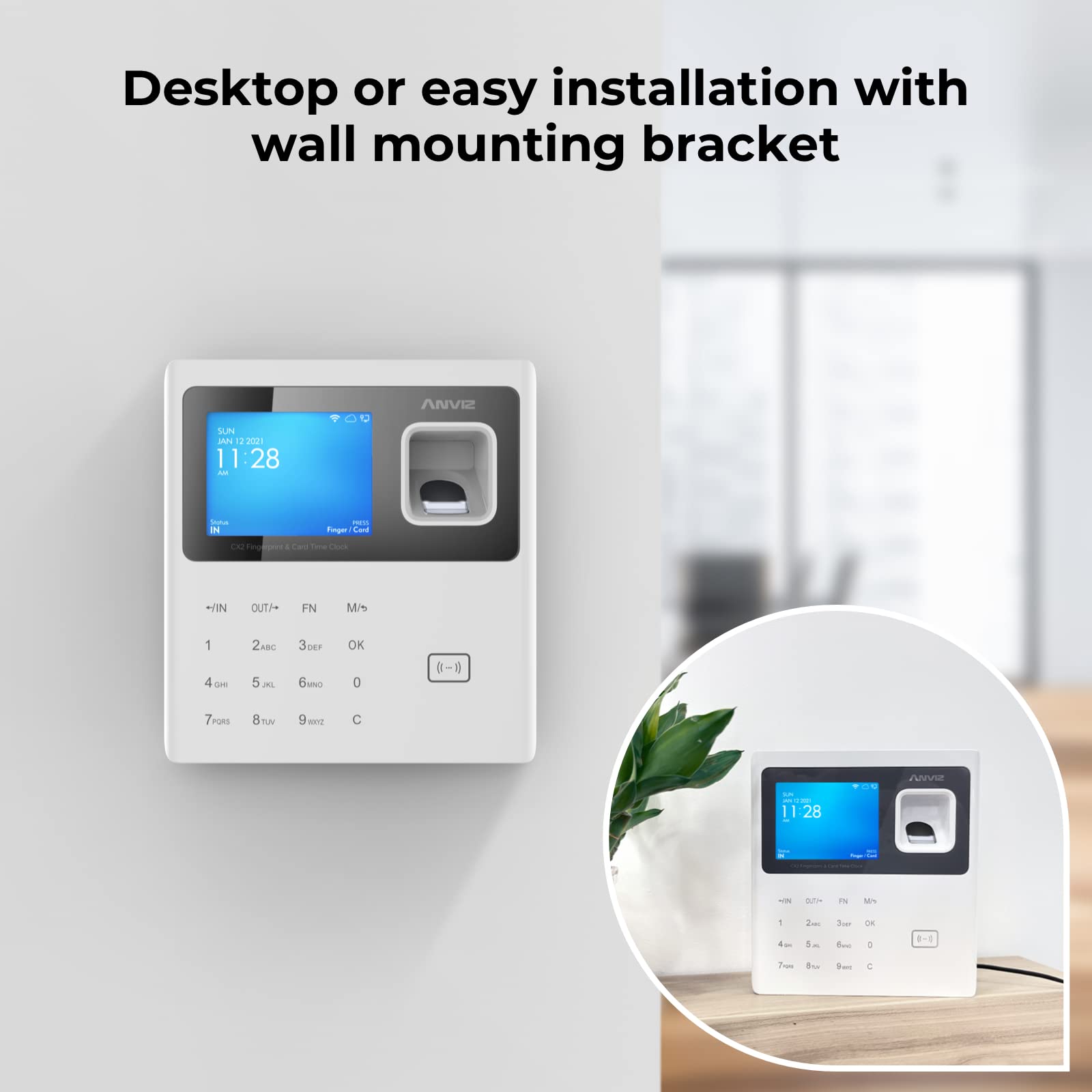 ANVIZ CX2 Fingerprint Time Clock for Small Business - Biometric Employee Attendance System with Free Cloud Software - Ideal for Offices, Retail Stores, and Restaurants (White)