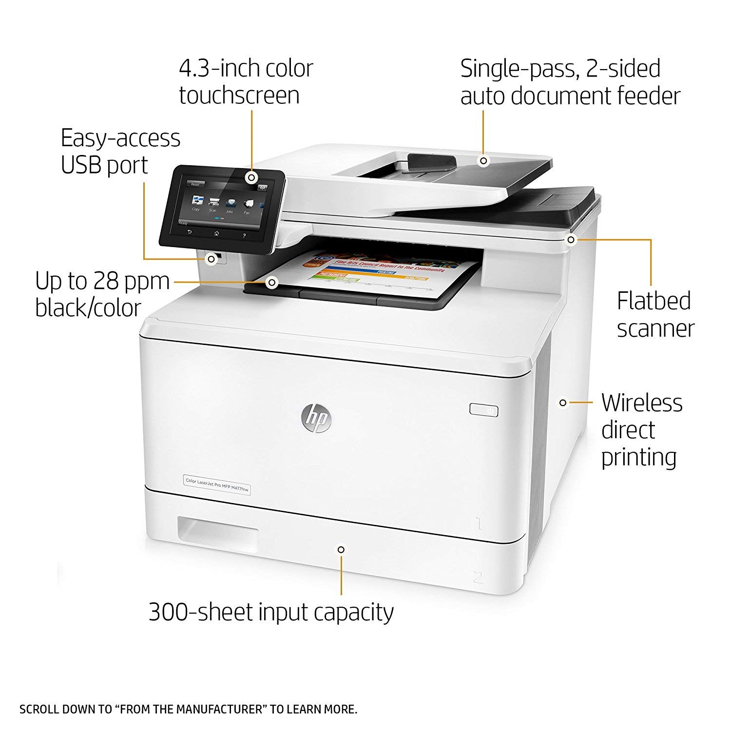 HP Laserjet Pro M477fnw Wireless Color Laser Printer - All-in-One with Copy, Scan, Fax | Built-in Ethernet & Mobile Printing | Refurbished (CF377A) | Perfect for Home Office & Small Business Productivity