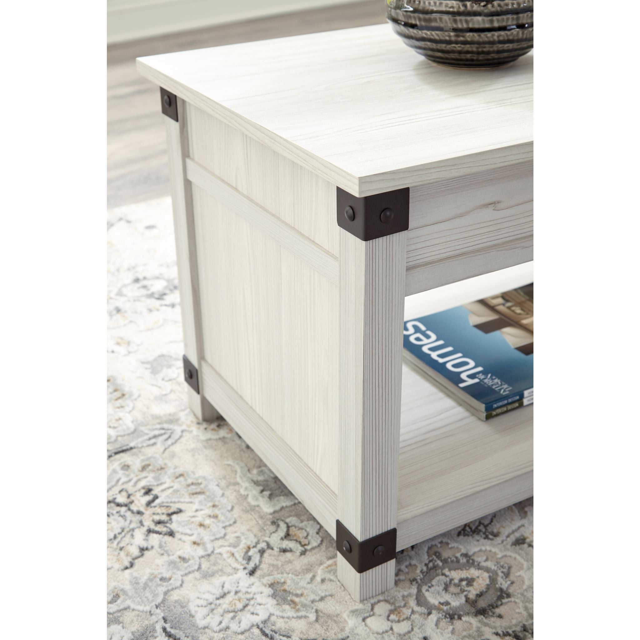 Bayflynn Modern Rectangle Lift Top Cocktail Table - Whitewashed Finish for Living Room, Bedroom & Small Spaces - Perfect for Storage, Work & Entertainment