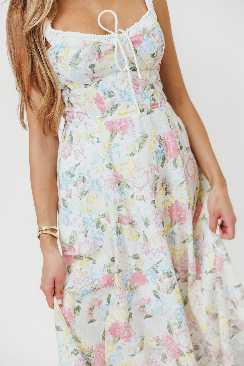Pink Lady Floral Bustier Midi Sundress - Women's Summer Dress with Adjustable Straps & Side Pockets | Perfect for Beach Vacations, Garden Parties & Date Nights