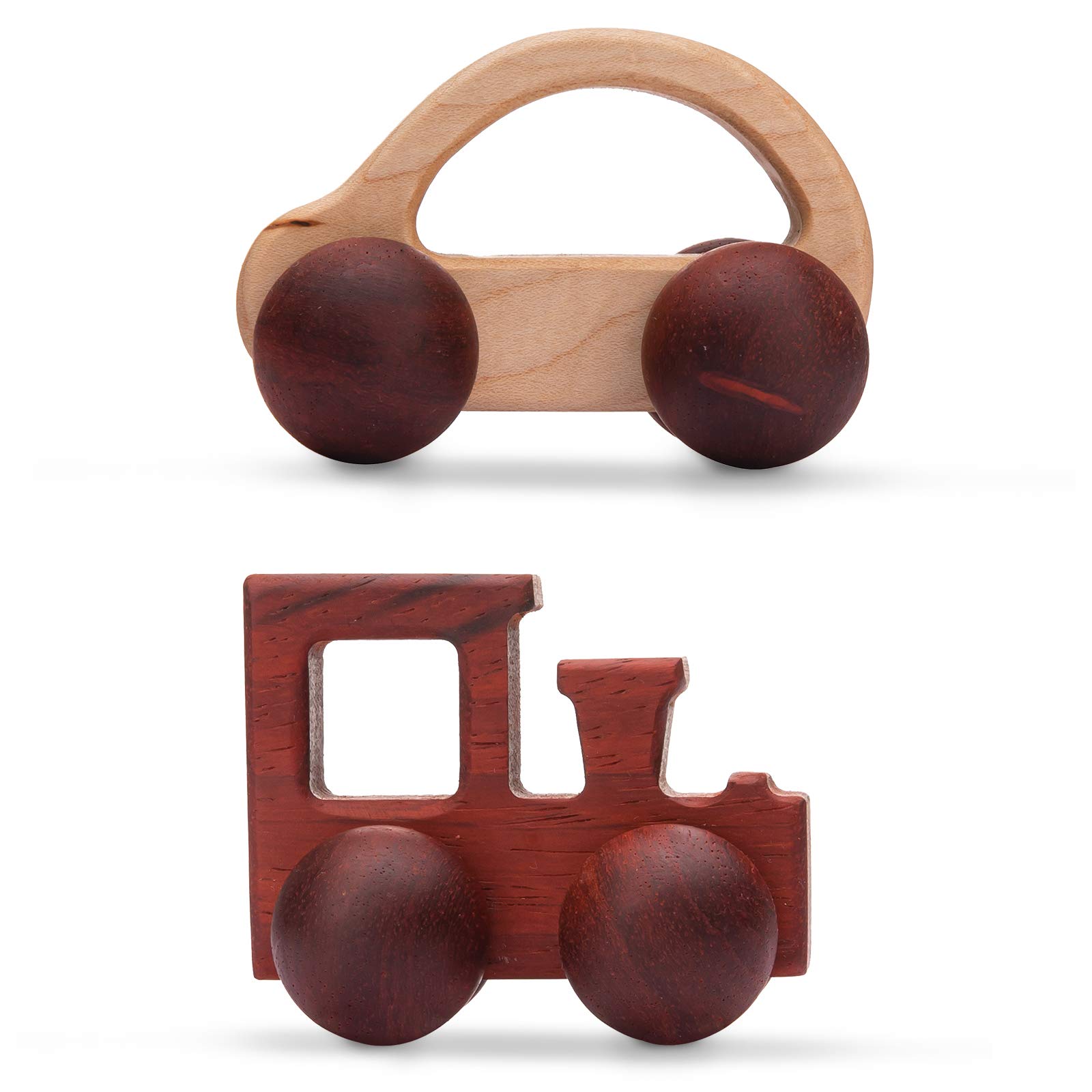 Promise Babe 2-Piece Wooden Rattle & Push Car Set - Organic Natural Wood Montessori Toys for Babies & Newborns - Perfect Baby Shower Gift for Early Learning & Sensory Play