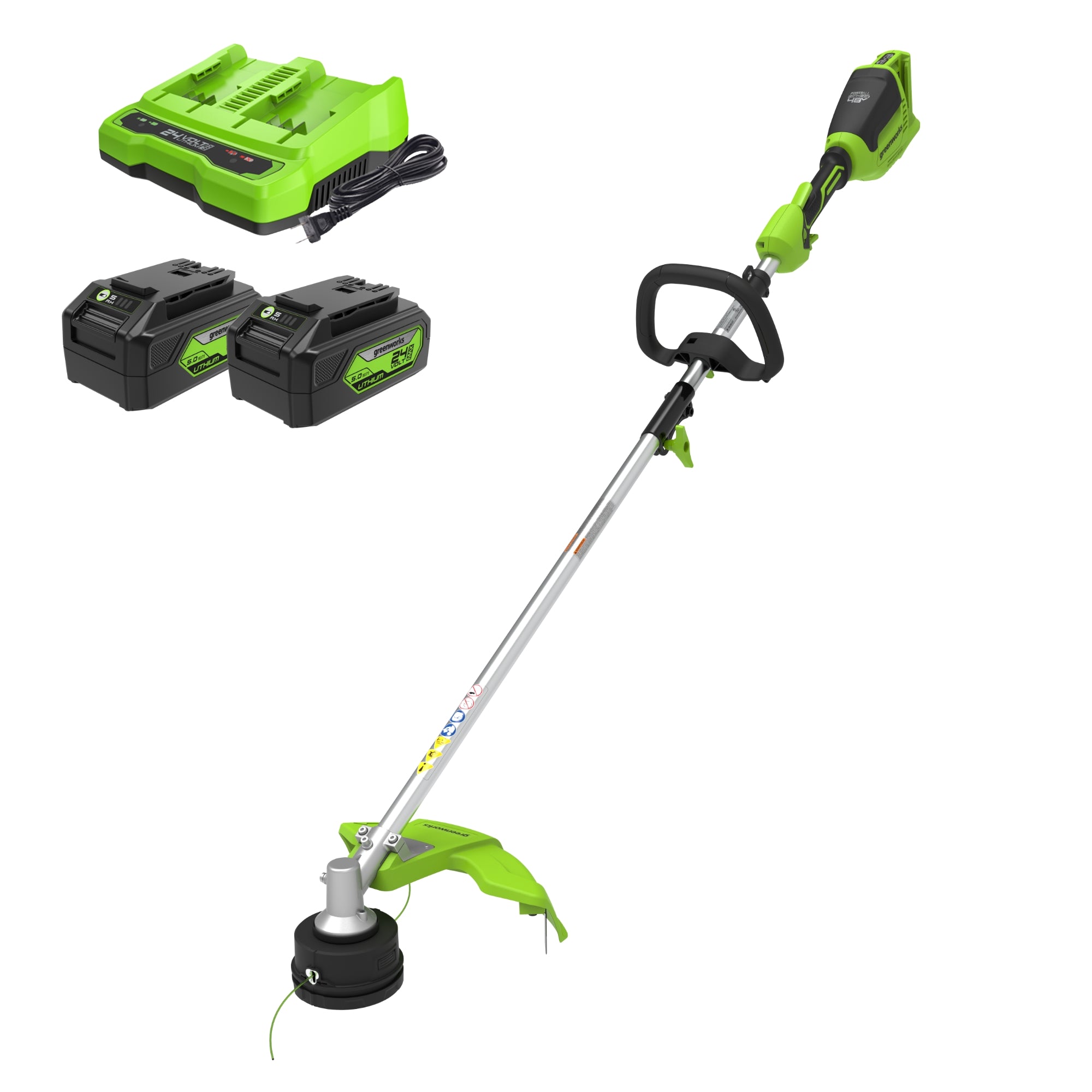 48V (2x24V) 16-Inch Cordless Battery String Trimmer with 2x 4.0Ah USB Batteries & Dual Port Charger - Attachment Capable for Lawn Care, Yard Maintenance, and Landscaping