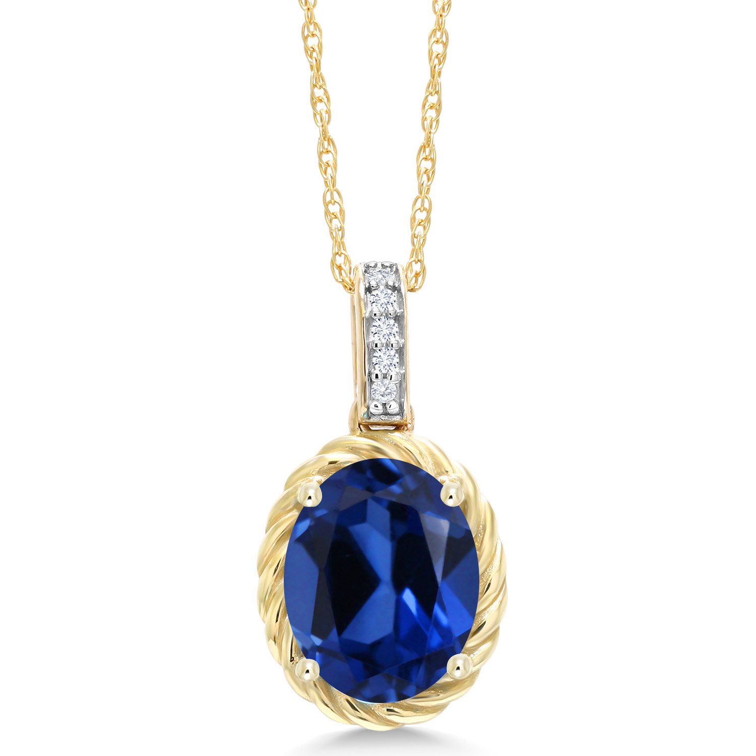 10K Yellow Gold 9X7MM Oval Birthstone & Diamond Pendant Necklace for Women | 18