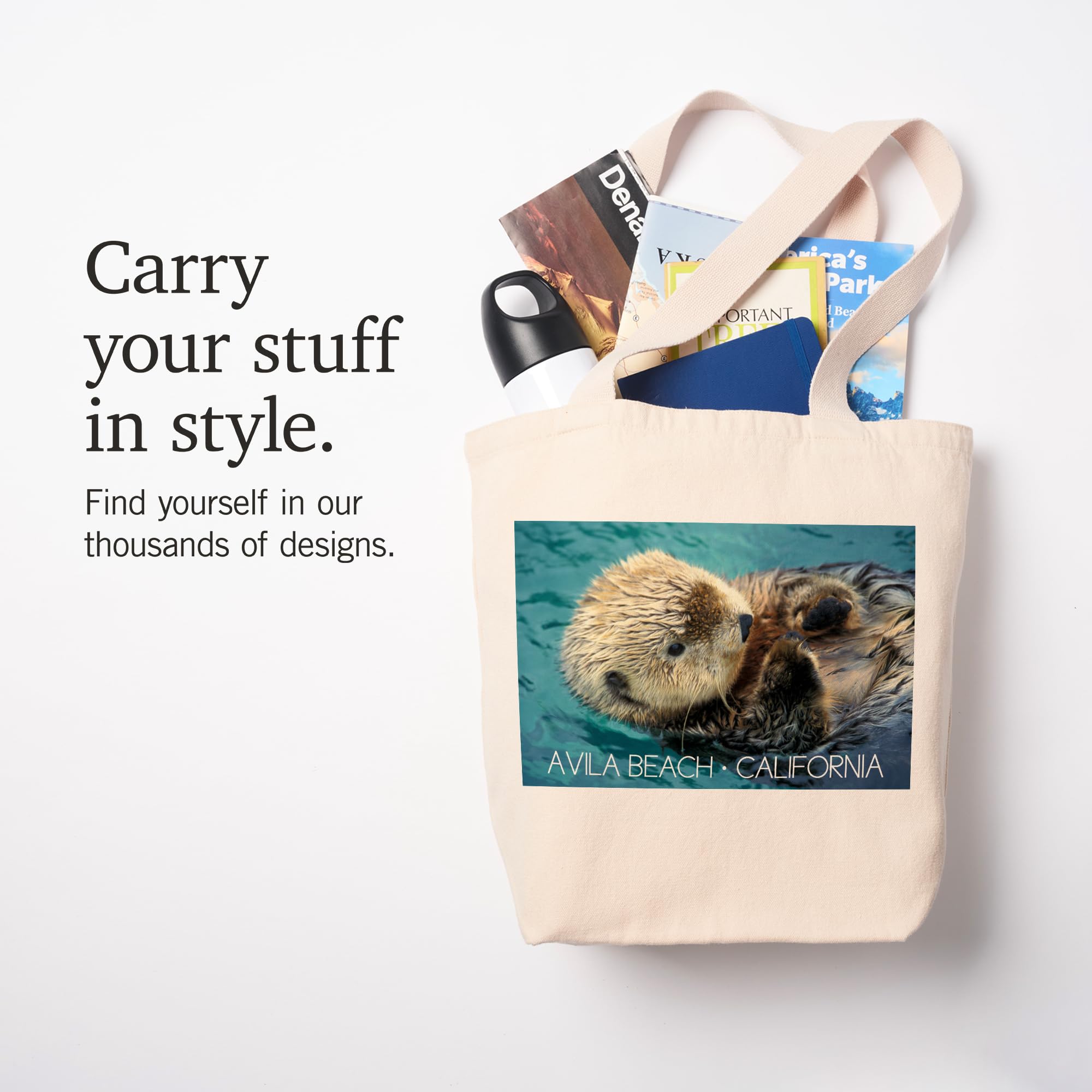 Lantern Press Avila Beach California Sea Otter - 100% Cotton Canvas Reusable Tote Bag for Shopping, Beach & Groceries