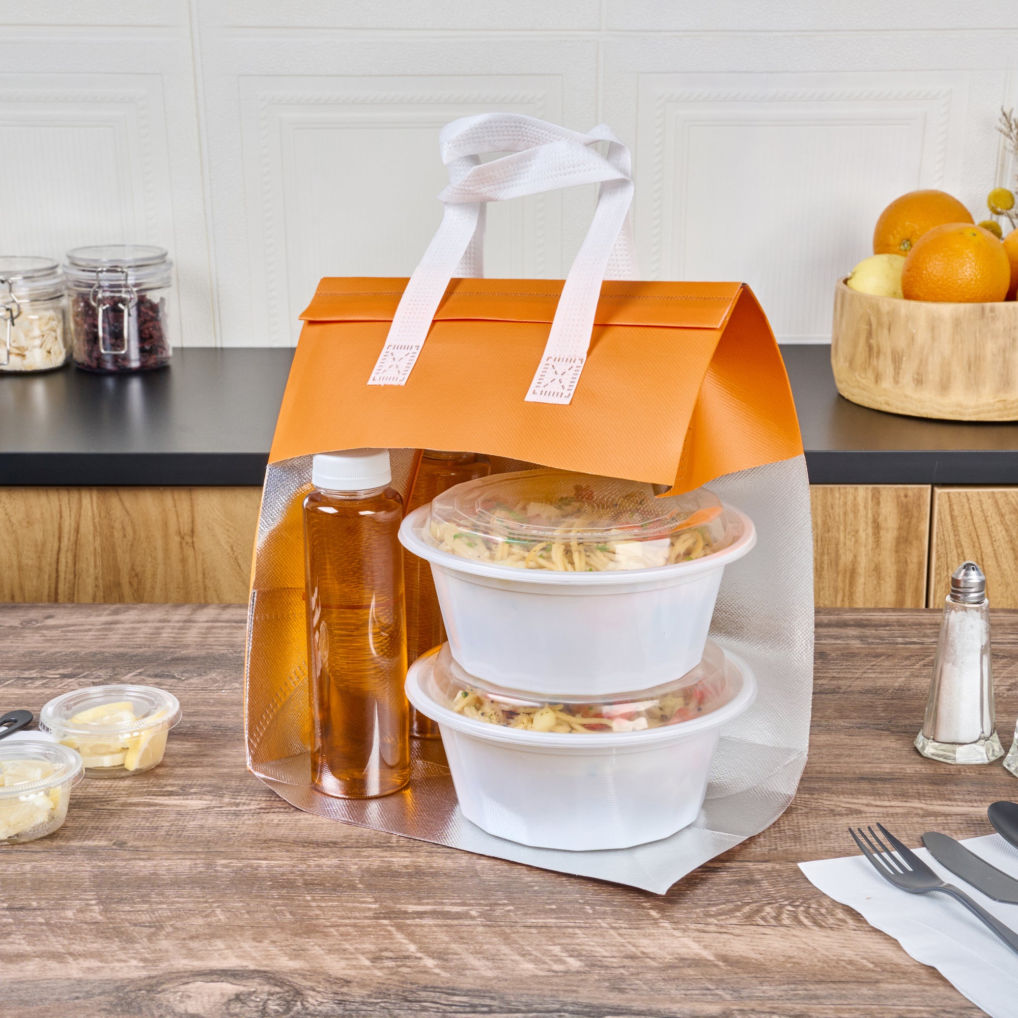 Insulated Orange Take Out Bags - Tamper Evident Food Delivery Bags (10.25