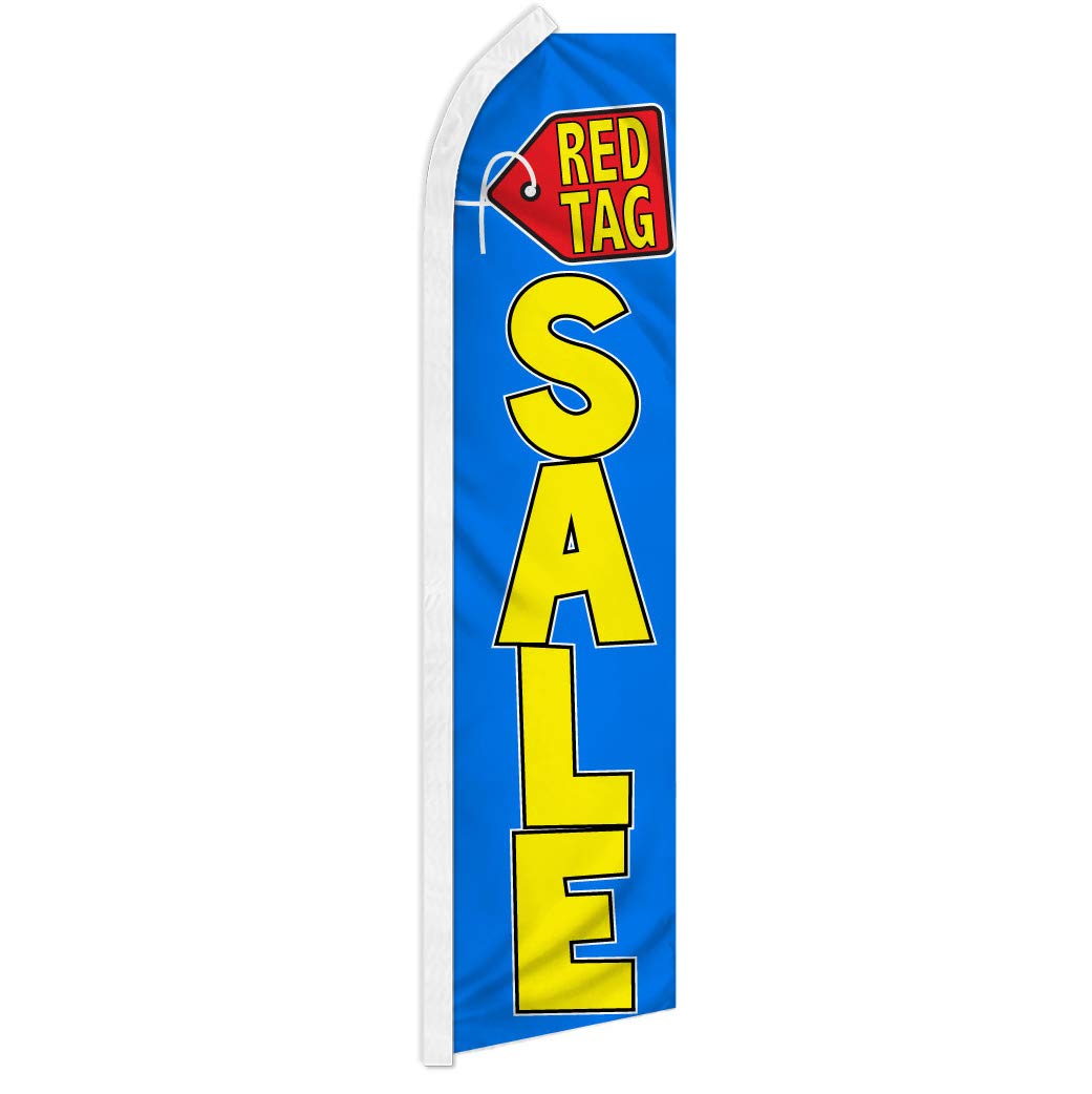 Red Tag Sale Swooper Flag - Large Outdoor Advertising Banner for Car Dealerships, Grand Openings & Retail Promotions