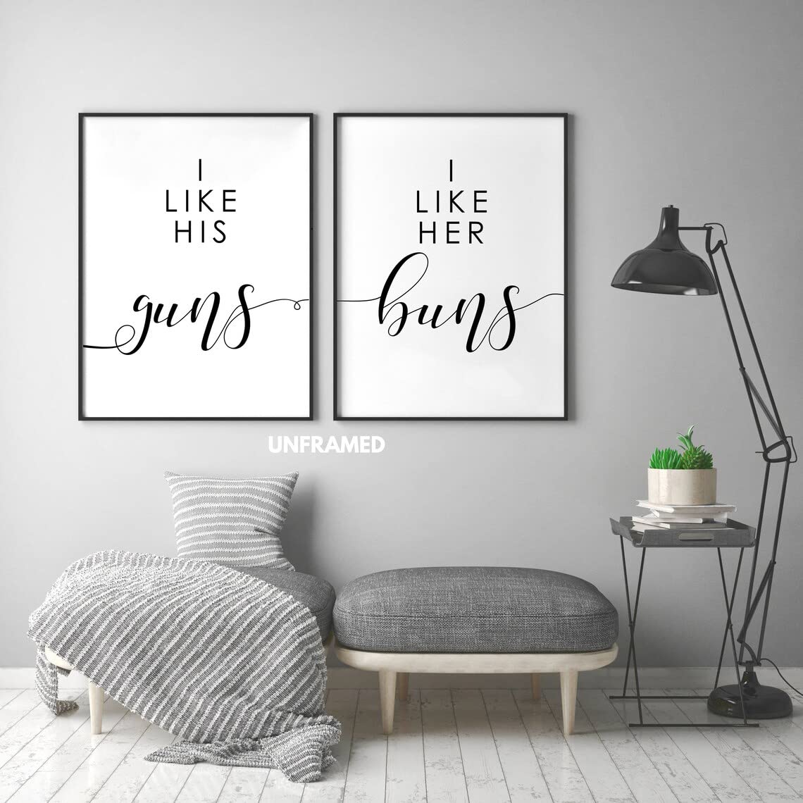 2-Pack Canvas Poster Prints - Guns & Buns Wall Art for Living Room & Bedroom Decor