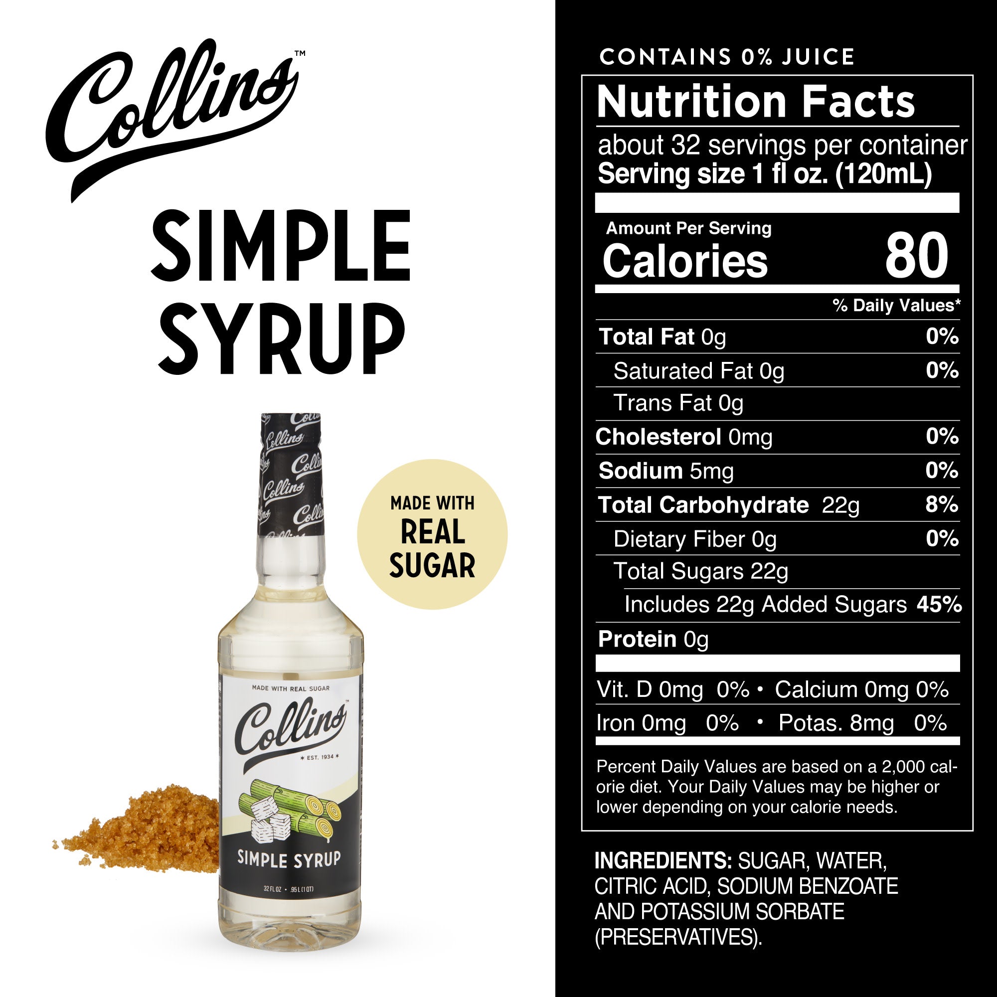 Premium Simple Syrup 32 oz - Pure Cane Sugar Syrup for Cocktails, Coffee, Tea & Baking - Perfect for Bartenders, Baristas & Home Chefs