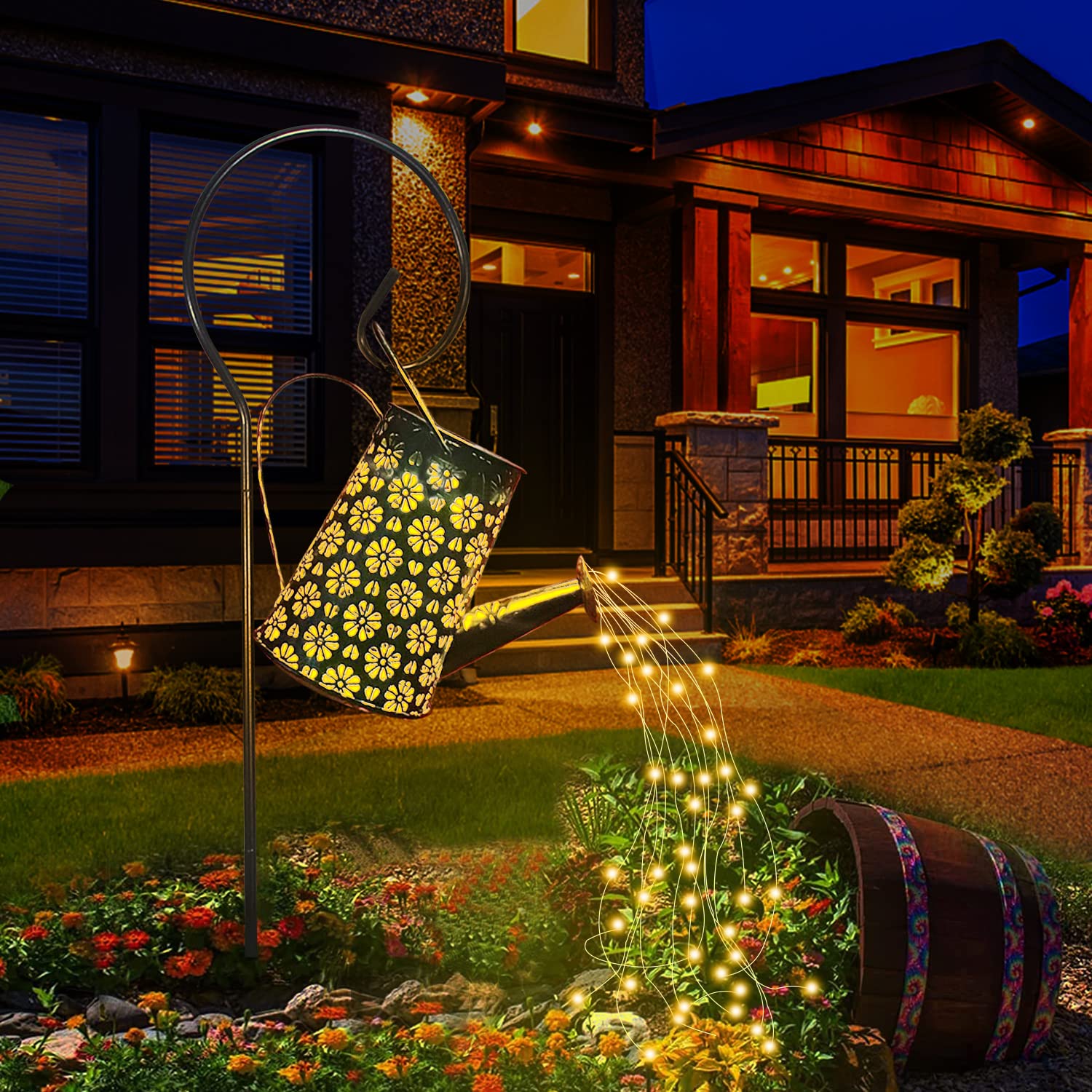 Solar Powered Outdoor Waterproof Hanging Lantern with String Lights - Retro Metal Solar Garden Decor for Pathway, Yard, Patio, Porch, Lawn, Driveway & Backyard | Perfect for Evening Gatherings, Landscape Lighting & Holiday Decorations