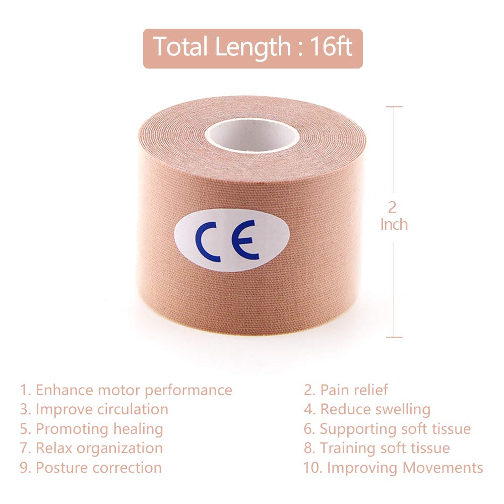 AUPCON Kinesiology Tape - Elastic Therapeutic Sports Tape for Muscle Recovery, Knee, Shoulder & Ankle Support - Hypoallergenic & Breathable Cotton - Ideal for Athletes, Physical Therapy & Post-Workout Recovery