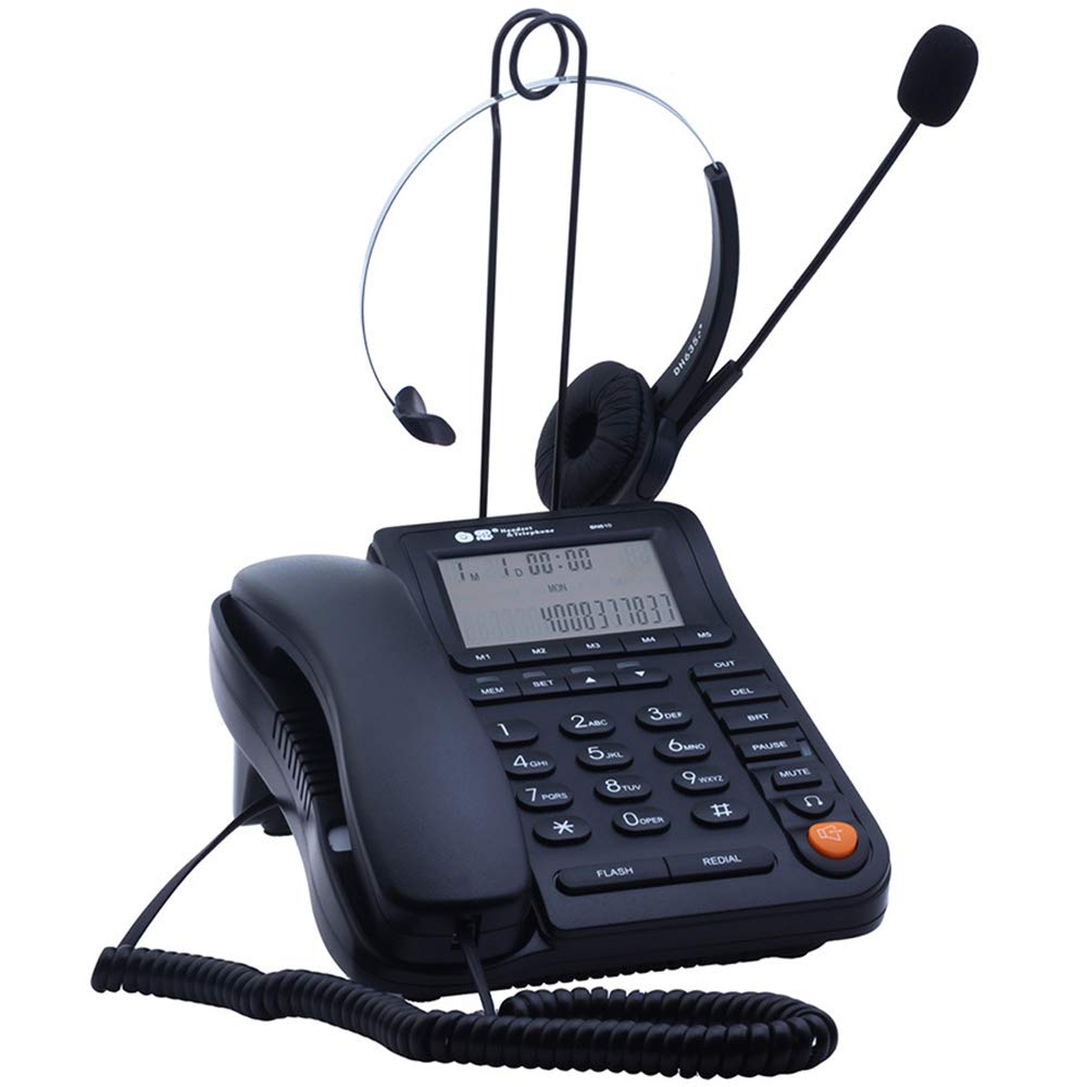 JeKaVis J-P17 Corded Landline Telephone with Headset - Call Center Phone with Caller ID, Multi-Functional Business Desktop Wired Phone for Home Office & Customer Service Use