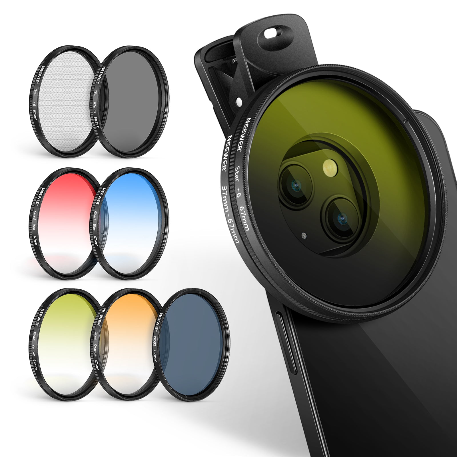 NEEWER Clip-On Camera Lens Filters Kit for iPhone, Android Smartphones & DSLR Cameras - Enhance Photos & Videos for Social Media, Vlogging, and Professional Photography