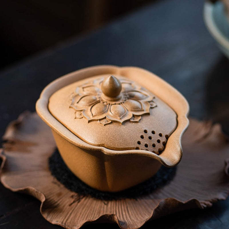 Premium Yixing Yellow Clay Lotus Gaiwan Teapot - Authentic Chinese Gongfu Tea Set for Brewing Oolong & Pu-erh Tea | Perfect for Tea Ceremonies & Home Tea Sessions