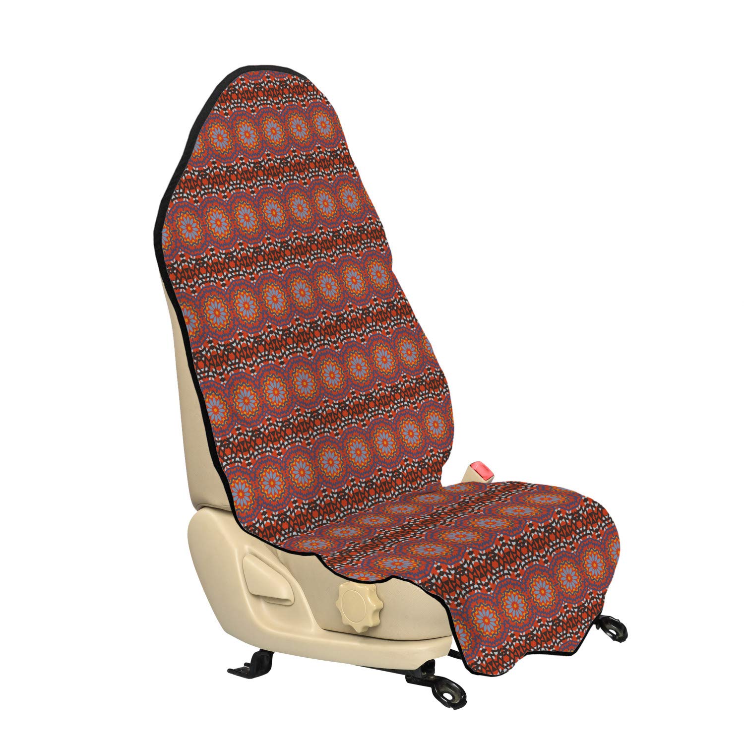 Ambesonne Ethnic Car Seat Hoodie - Bohemian Abstract Floral & Geometric Print, Non-Slip Universal Car Seat Cover Protector (30