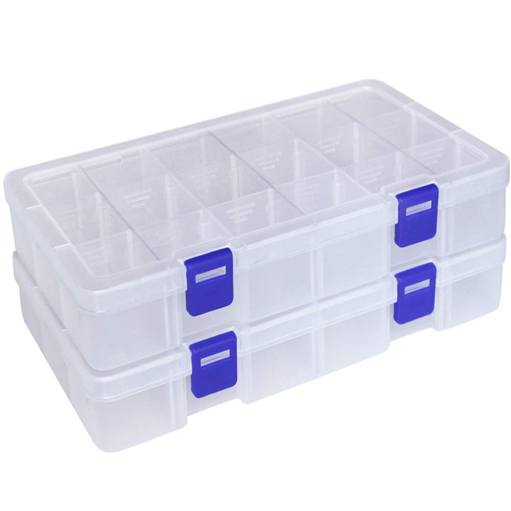 Qualsen 18-Grid Plastic Craft Storage Box with Compartments & Lids - Jewelry Organizer for Beads, Earrings, Fishing Tackle & Small Accessories (White, Set of 2) - Perfect for DIY Crafts, Home Organization & Travel Storage