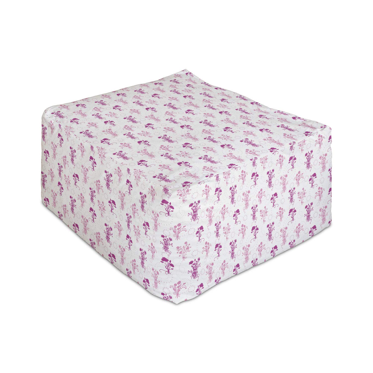 Ambesonne Botanical Rectangle Pouf Ottoman - Floral Meadow Design Foot Stool with Removable Cover, 25 Inch Dark Magenta & Pale Pink - Perfect for Living Room, Office, Nursery or Reading Nook