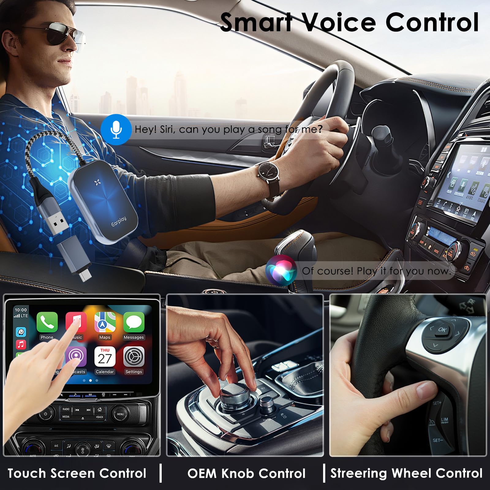 Wireless CarPlay Adapter - Convert Wired to Wireless CarPlay Dongle for iPhone & Android - Plug & Play Auto Kit for 2017+ Vehicles - Perfect for Hands-Free Driving & Seamless Music Streaming