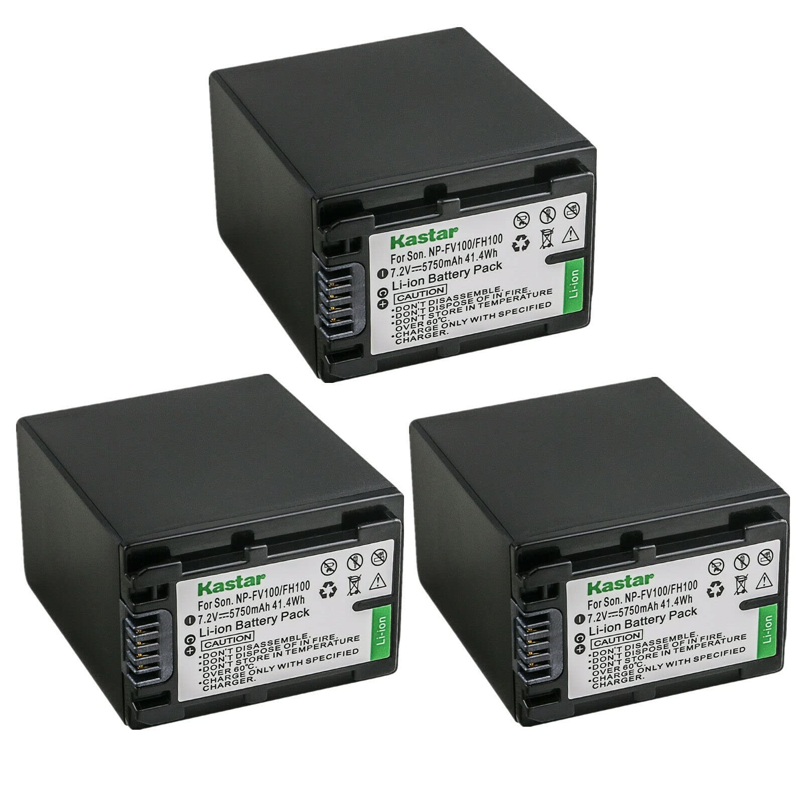 Kastar 3-Pack NP-FV100 7.2V 5750mAh Replacement Battery for Sony HDR-CX Series Camcorders - Compatible with HDR-CX230, CX250, CX260V, CX280, CX290, CX300, CX305, CX320, CX330, CX330E, CX350 - Perfect for Travel, Vlogging & Extended Recording Sessions
