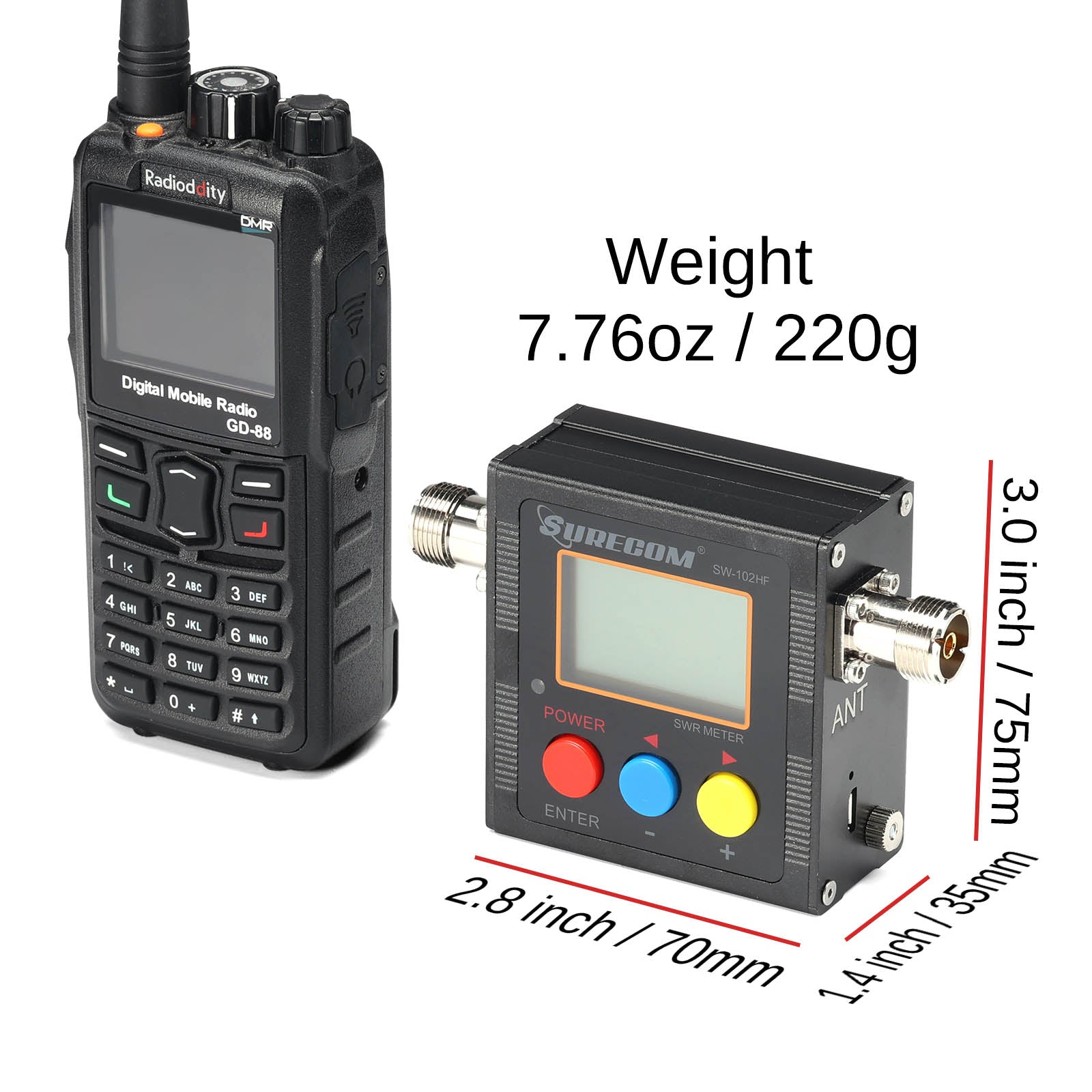 Surecom SW 102UV/SW 102HF Dual Band HF SWR Power Meter - 120W Max for Ham Radio, CB & Antenna Tuning - Perfect for Field Testing & Station Setup