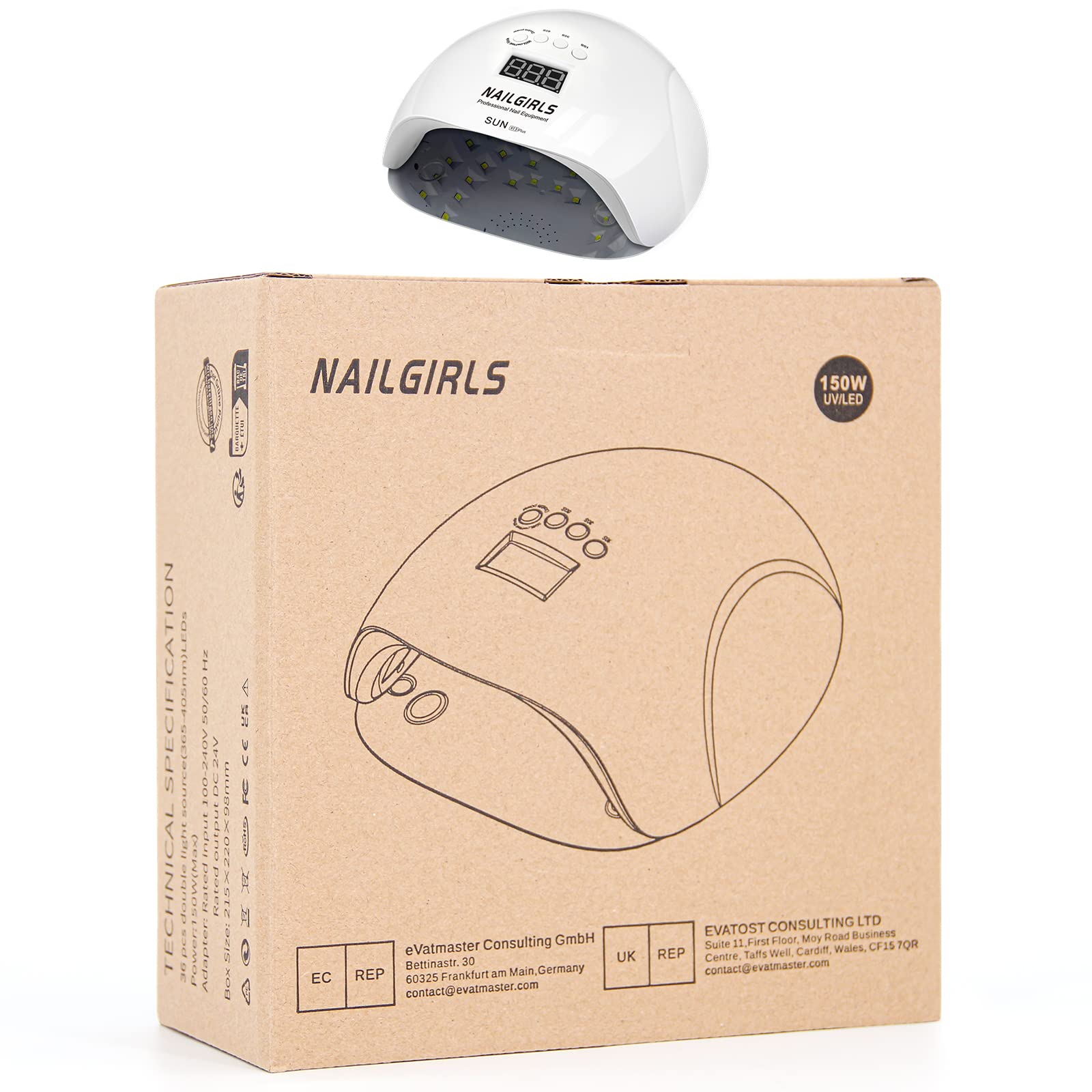NAILGIRLS Professional 150W UV LED Nail Lamp with Auto Sensor - 4 Timer Settings, Detachable Base for Gel Polish Drying - Perfect for Home & Salon Manicures, Nail Art Designs & DIY Gel Nail Care