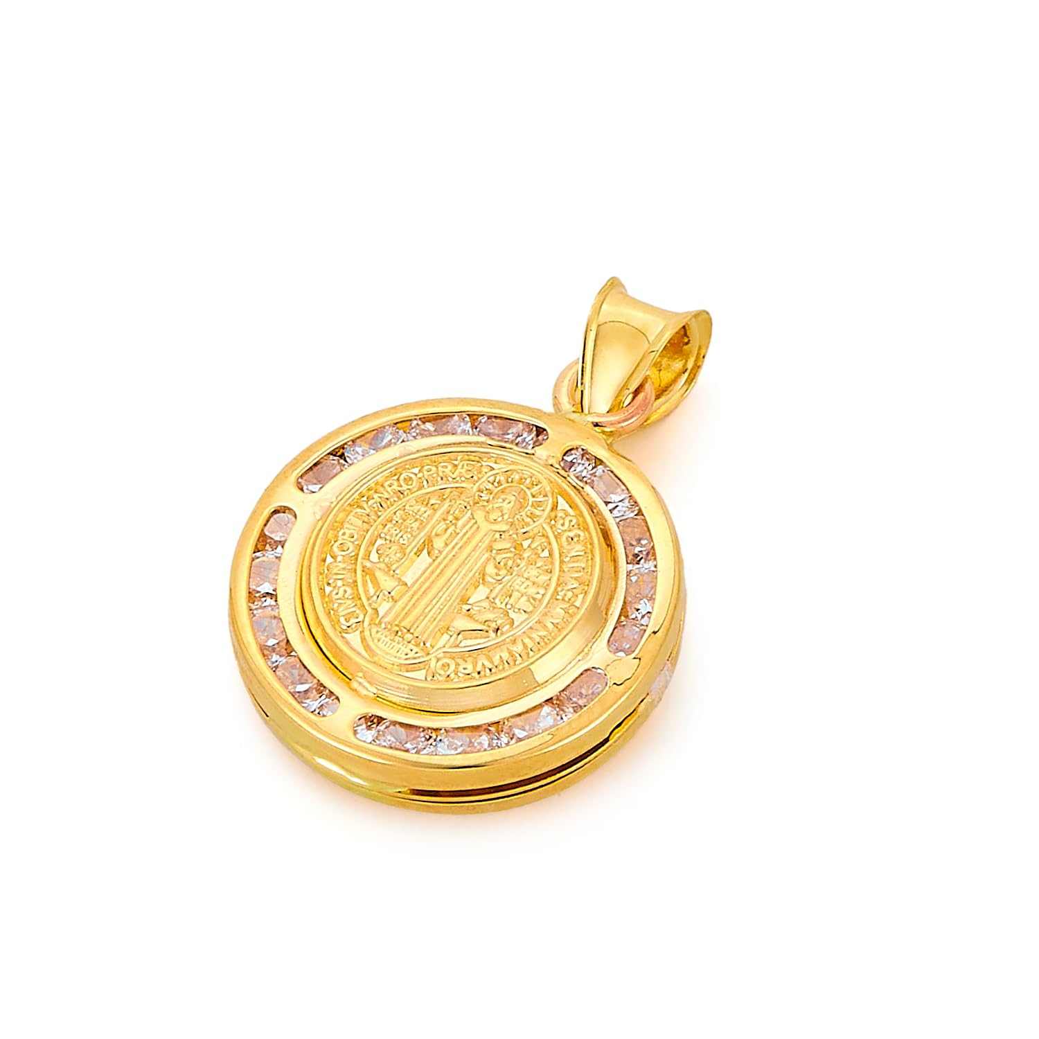 14K Real Yellow Gold CZ Double Face San Benito Charm Pendant - Elegant Necklace for Women, Perfect for Gifts, Parties, and Everyday Wear