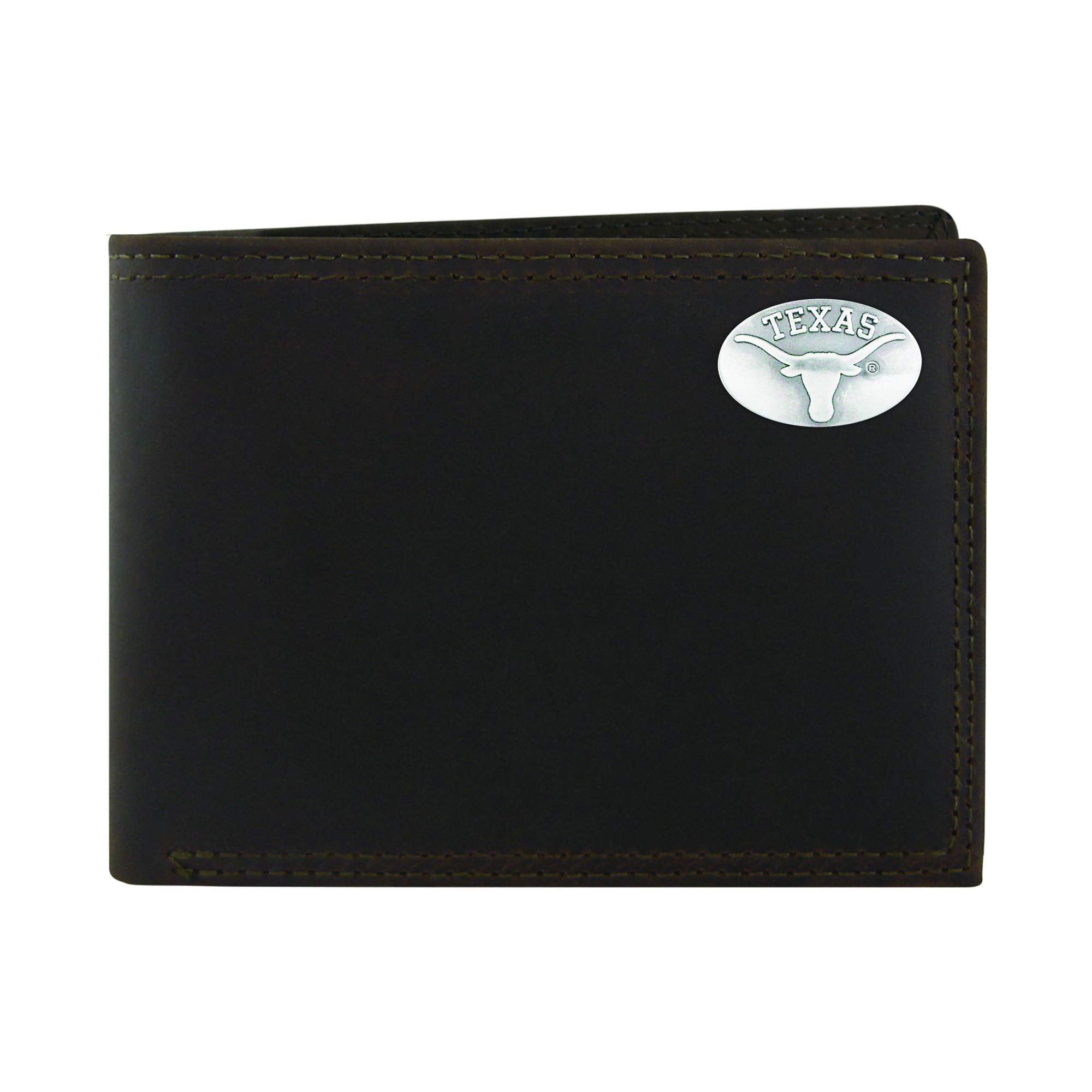 Texas Longhorns NCAA Genuine Crazyhorse Leather Bifold Wallet with Concho - Brown Cowhide RFID Blocking Money Clip (Perfect for Gameday, Travel & Everyday Use)
