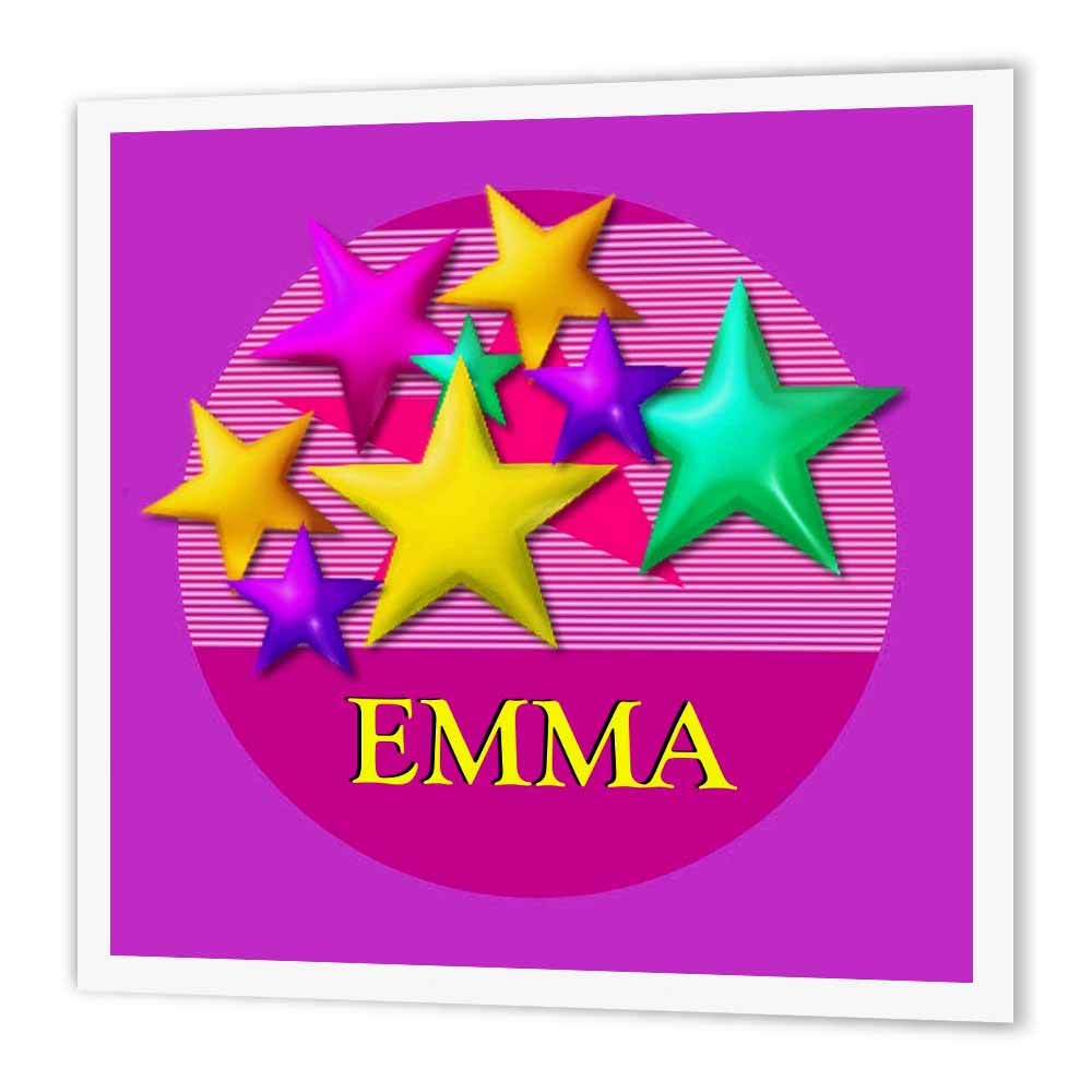3D Rose HT-53018-1 Vibrant Colored Stars on Pink Background with Name Emma - Iron On Heat Transfer for T-Shirts, Fabric, DIY Crafts - 8x8 Inch White - Perfect for Personalized Gifts, Kids Clothing & Home Decor Projects