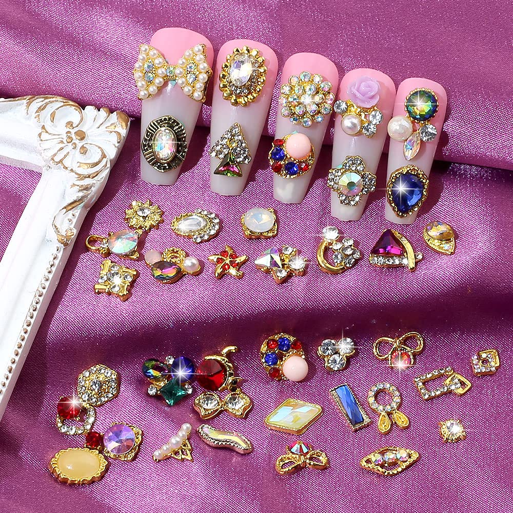 3D Gold Nail Charms - 50pcs Rhinestones for Nail Art & Acrylic Nails - Perfect for DIY Manicures