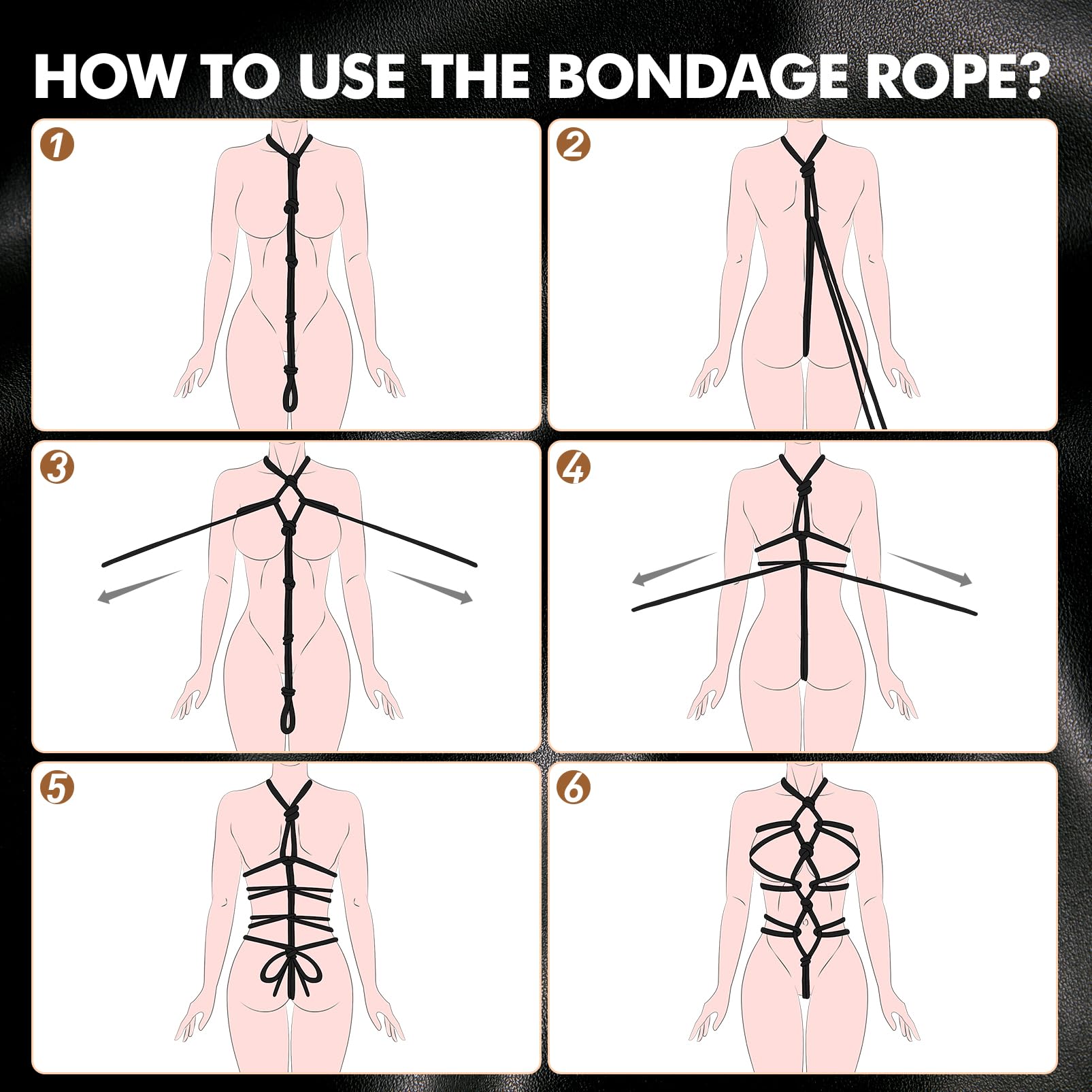 **UTIMI Shibari Bondage Rope Kit – 32ft/10m Soft Cotton BDSM Restraints for Couples, Beginners & Adults – 3-Pack Black SM Toys for Sensual Play, Spicing Up Romance & Roleplay Scenes**