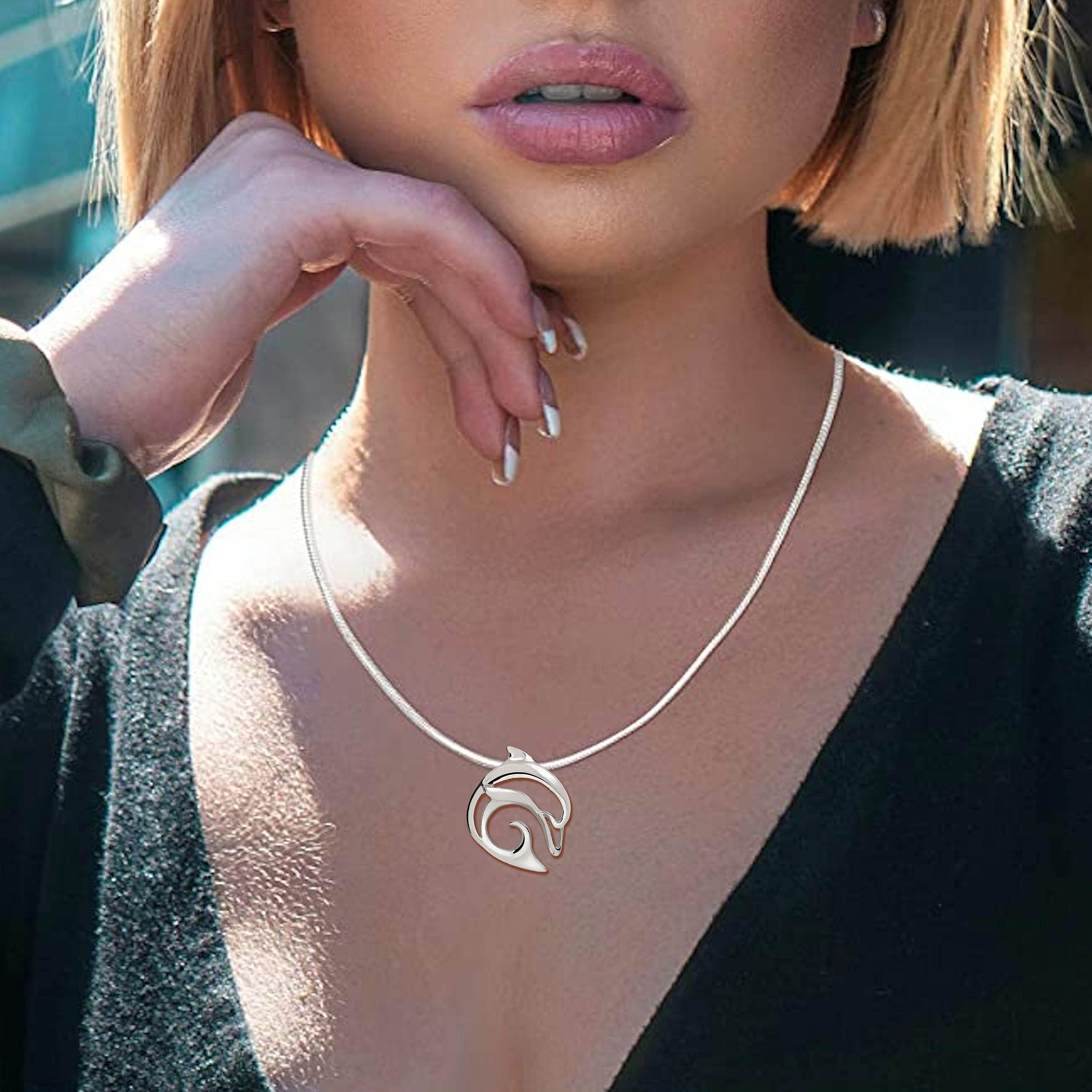 Dolphin Necklace for Women - 925 Sterling Silver Pendant Jewelry - Perfect Gift for Beach Lovers & Ocean Enthusiasts
