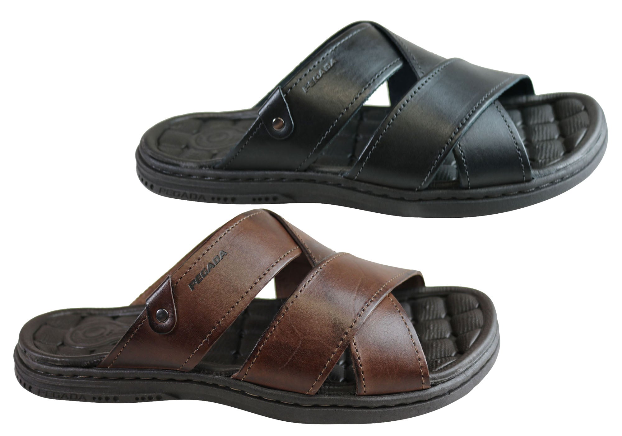 Belmain Men's Leather Cushioned Slide Sandals - Comfortable Brazilian-Made Slippers for Home, Pool & Beach Wear