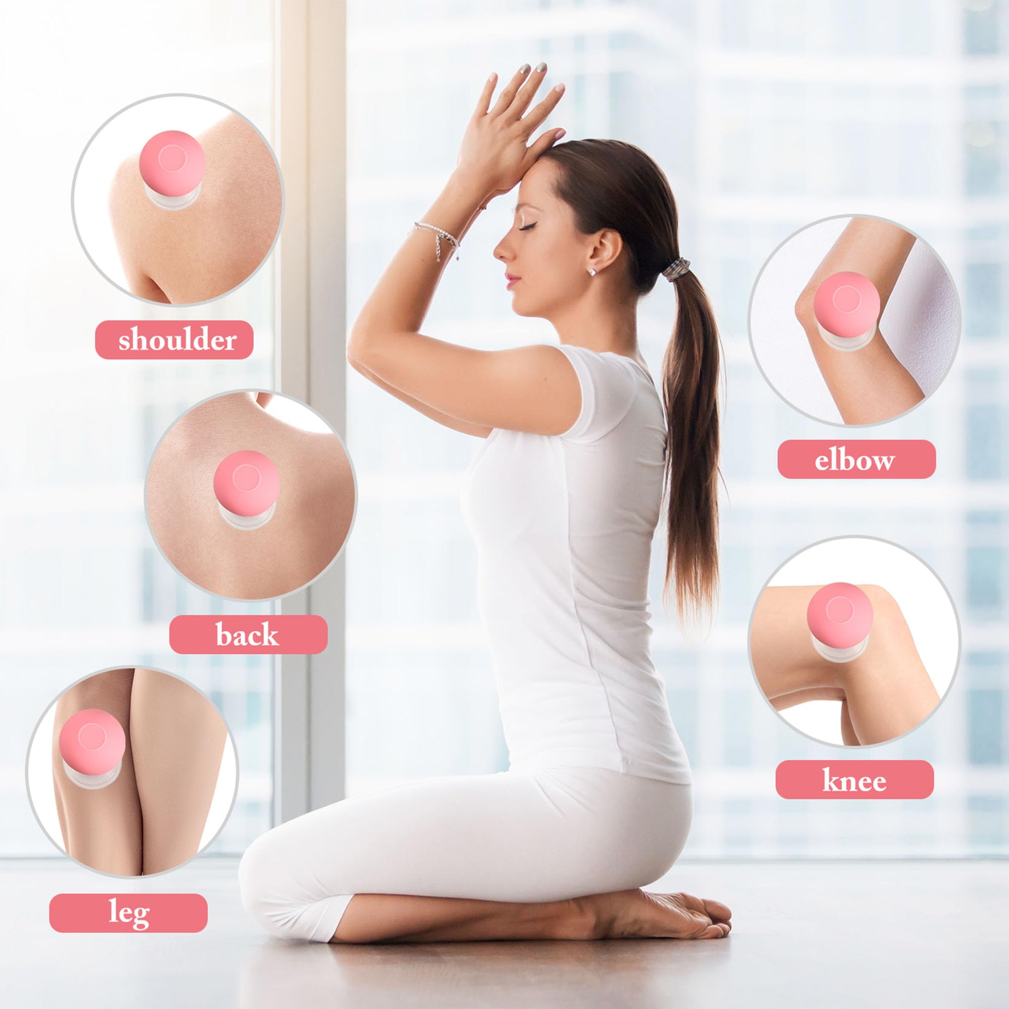 4-Piece Glass Cupping Therapy Set with Silicone Base - Vacuum Massage Cups for Body, Face, Leg, Arm, Back & Shoulder Pain Relief - Muscle Relaxation & Joint Pain Treatment - Ideal for Home Spa, Physical Therapy & Self-Care (Pink)