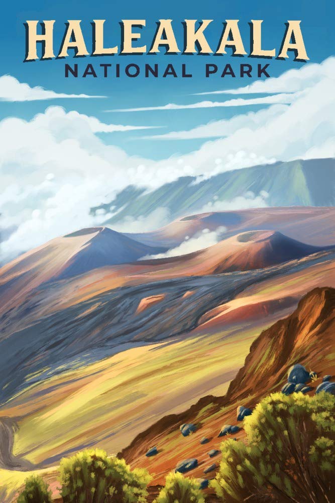 Haleakala National Park Hawaii Oil Painting - 24x36 Signed Art Print, Wall Decor Poster for Living Room, Bedroom & Office
