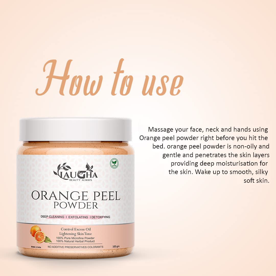Laugha Orange Peel Powder for Bright & Glowing Skin - Oil Control, Tan Removal, Acne & Scar Treatment | 100% Natural Citrus Aurantium Face Mask (100g x 3 Jars, 300g Total) - Perfect for Daily Skincare Routine & Spa Treatments