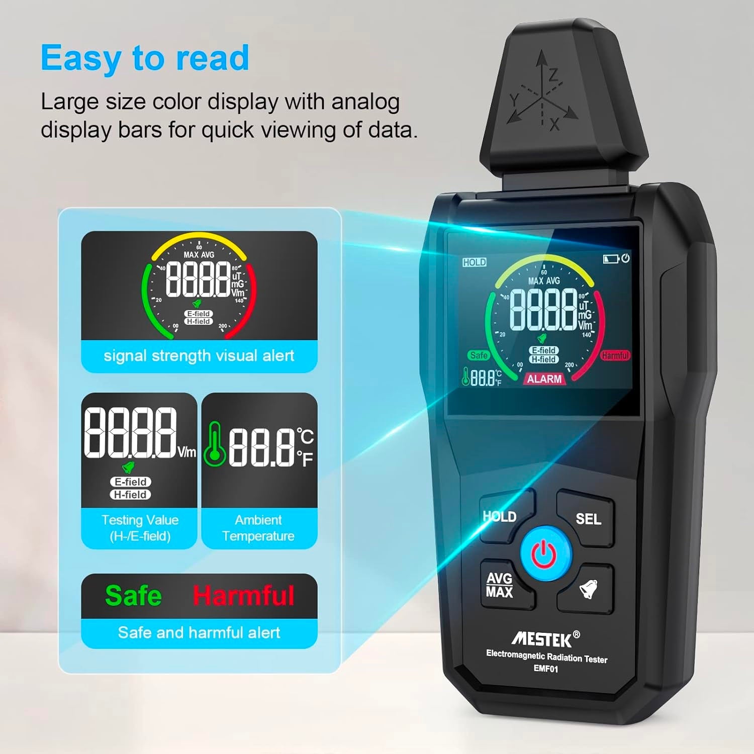 EMF Meter - Digital Electromagnetic Radiation Detector for Home, Office & Travel - Measure EMF/RF Fields from Cell Phones, WiFi & Appliances