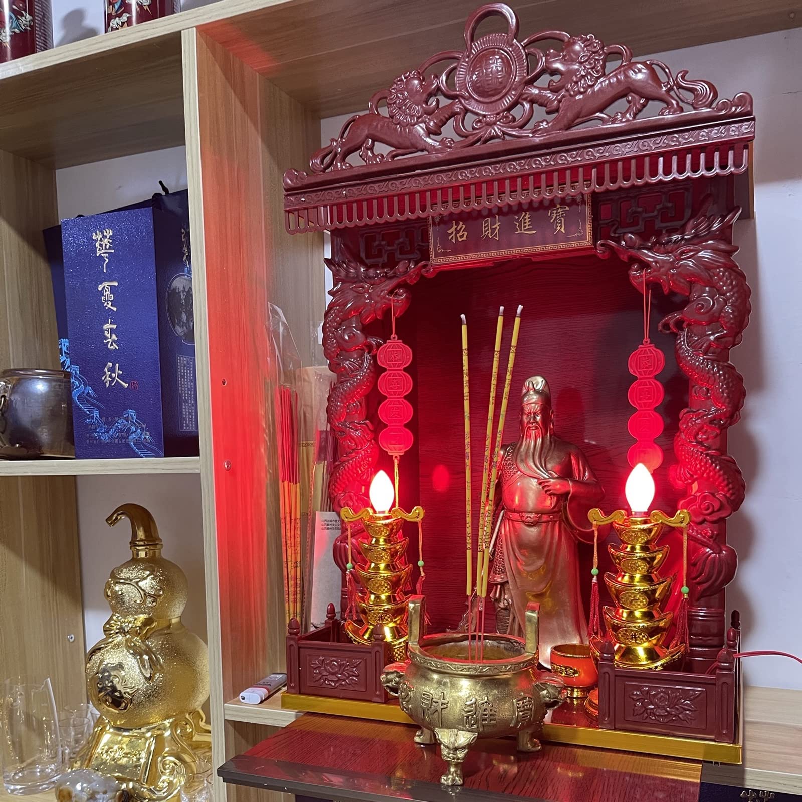 Mini Altar Stand - Red 20 Inch Buddhist Table Decor for Ramadan, Prayer, Meditation & Home Shrine Display