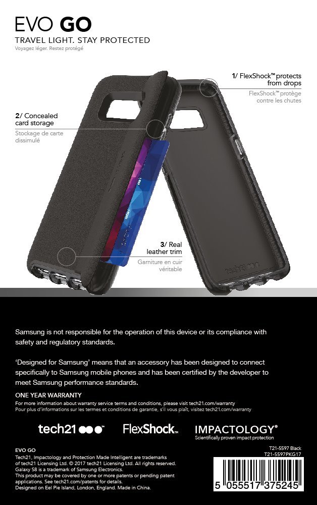 Tech21 Evo Go Samsung Galaxy S8 Case - Black for Everyday Protection