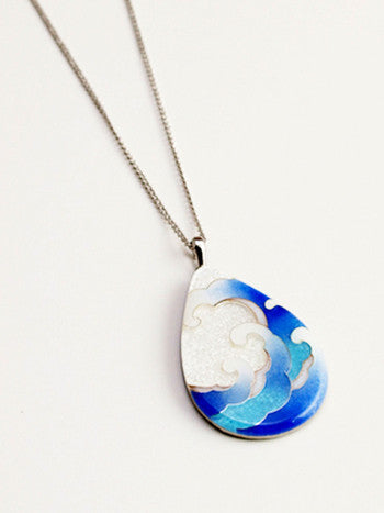 Yusen Shippo Wave Pendant Necklace - Handcrafted Japanese Enamel Jewelry for Women, Elegant Gift for Birthday, Anniversary & Special Occasions