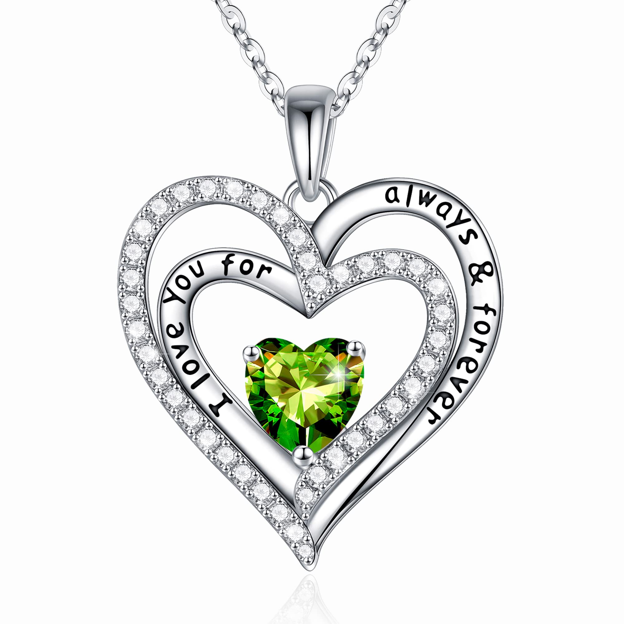 12 Months Birthstone Necklace for Women - S925 Sterling Silver Heart Pendant with Love Charm, Personalized Mother's Day, Valentine's & Christmas Jewelry Gift for Her | Perfect for Anniversary, Birthday & Special Occasions