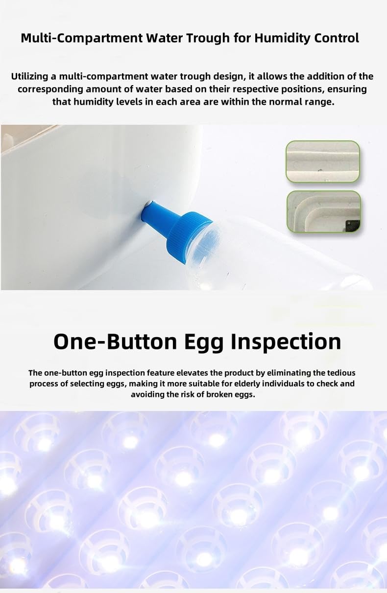 Automatic Mini Egg Incubator for 56 Chicken Eggs - Digital Temperature Control with Built-in Egg Tester - Portable Poultry Hatching Machine (White) - Perfect for Home Farms, Classroom Projects & Backyard Chicken Breeding