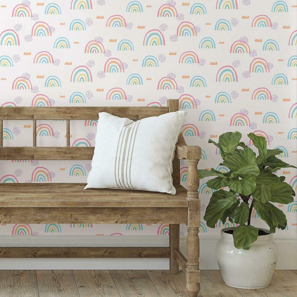 RoomMates RMK11731RL Pink Rainbow's End Peel and Stick Wallpaper - Self-Adhesive Removable Wall Decor for Kids Bedroom, Nursery, Playroom & Dorm Room