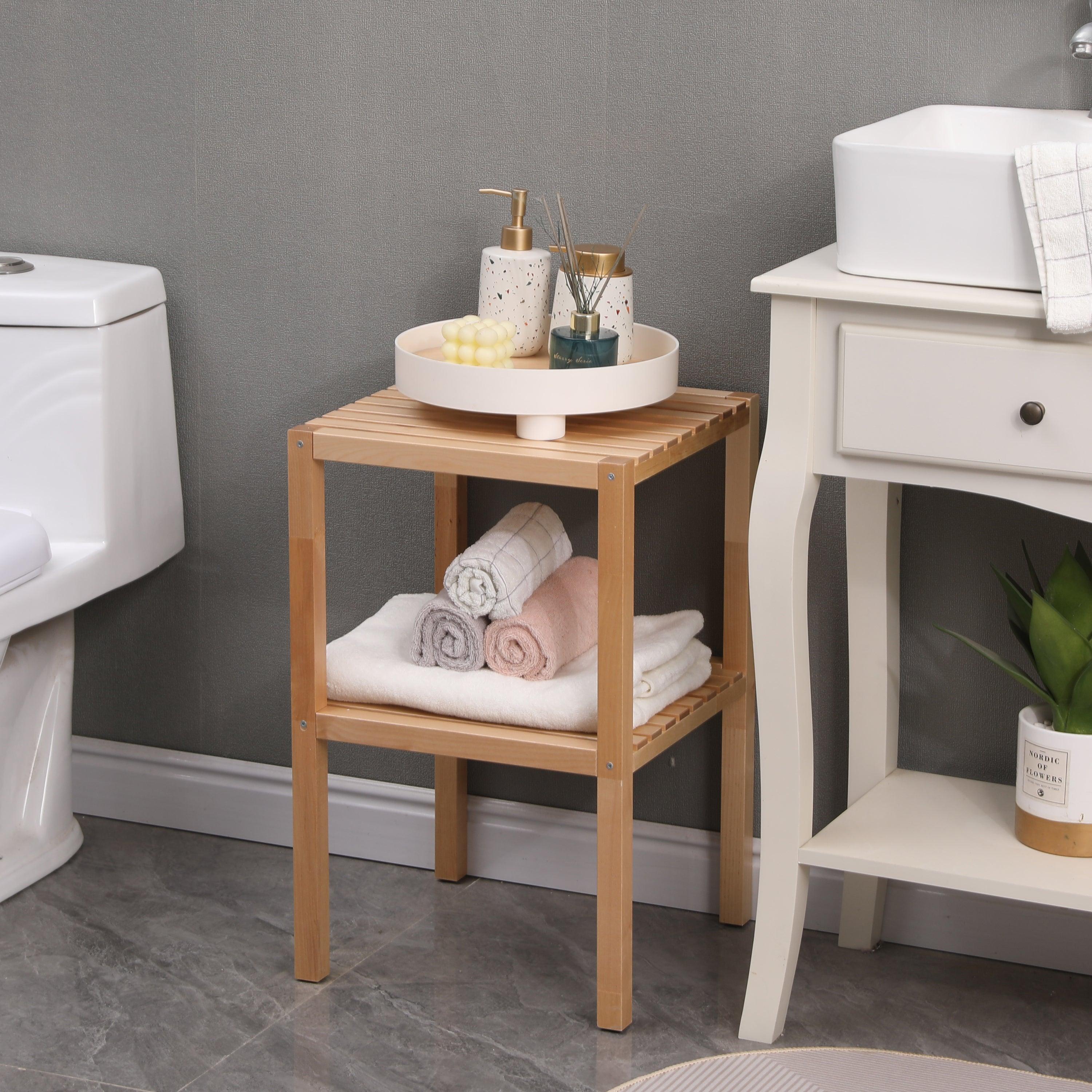2 Tier Birch Bathroom Shelf - Narrow Multifunctional Storage Rack for Kitchen, Living Room, Bedroom, Entryway & Bathroom - Natural Wood Corner Shelving Unit | Perfect for Small Spaces, Organizing Essentials & Home Decor