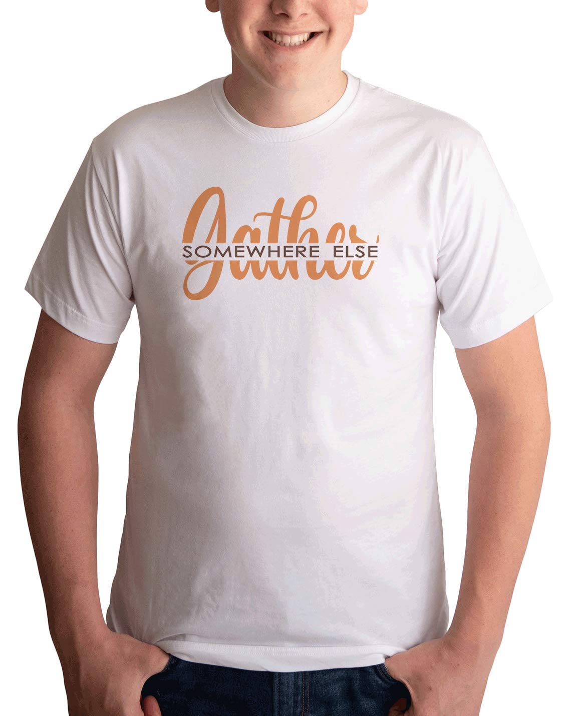 7 ate 9 Apparel Men's Gather Somewhere Else Graphic T-Shirt - Casual Funny Saying Tee for Everyday Wear & Outings