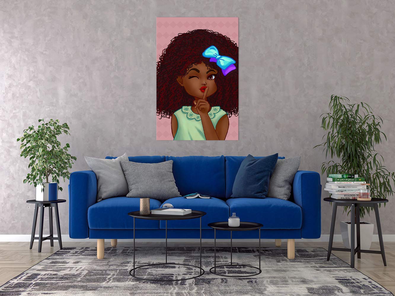 African Woman Wall Art - Black Hair Print Painting for Bedroom & Gifts