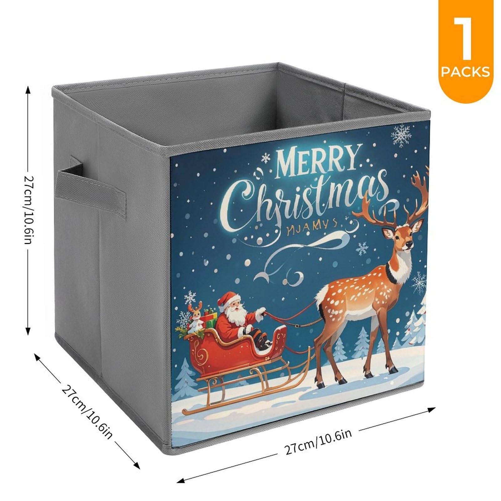 Foldable Storage Bins with Handles - Large Capacity Santa Claus & Elk Pulling Sled Printed Storage Boxes for Playroom, Office, Home Organization | Perfect for Toys, Books, and Holiday Decor Storage