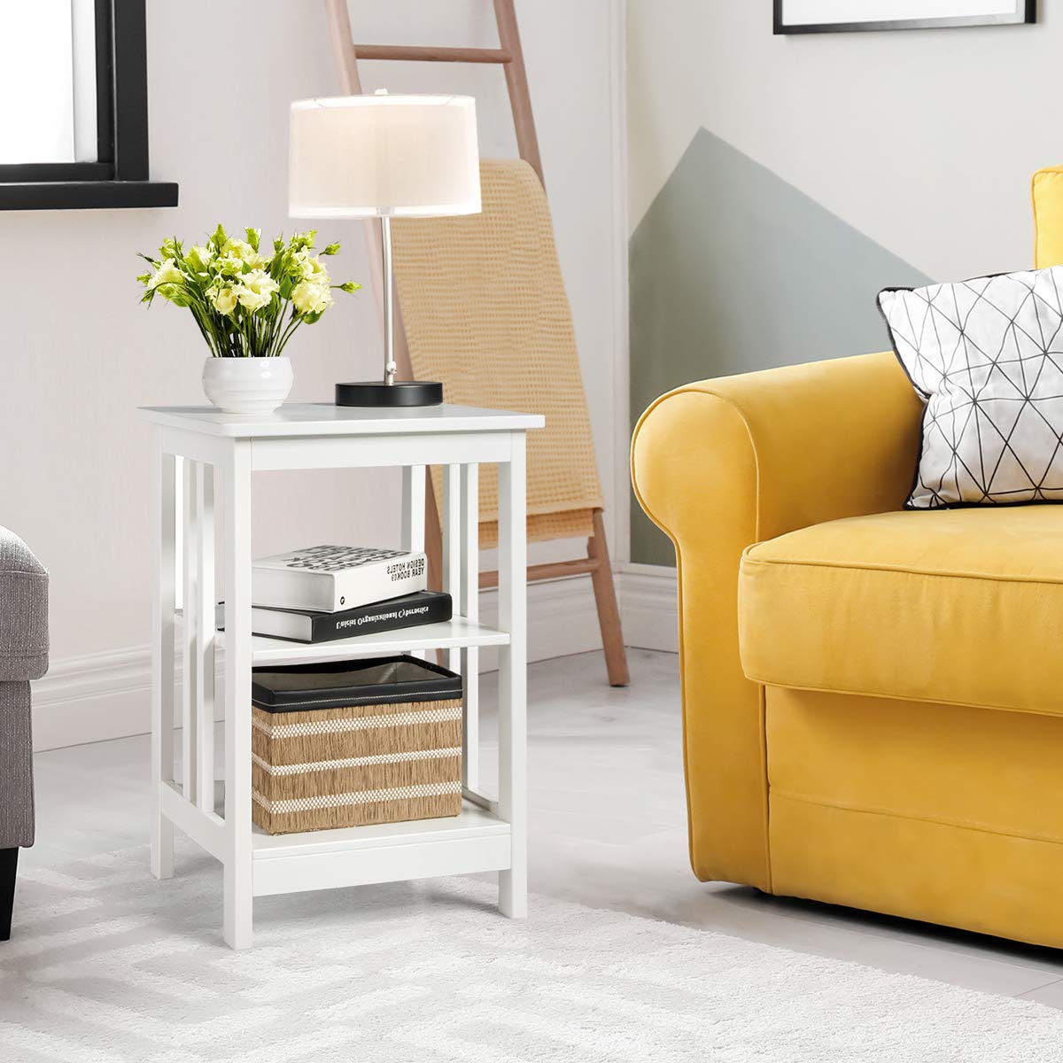 Giantex Nightstand Set of 2 - 3-Tier End Table with Storage Shelves, Sturdy Modern Bedside Table for Bedroom & Living Room - White Wooden Side Table for Small Spaces - Easy Assembly - Perfect for Apartment, Dorm, Guest Room & Home Office