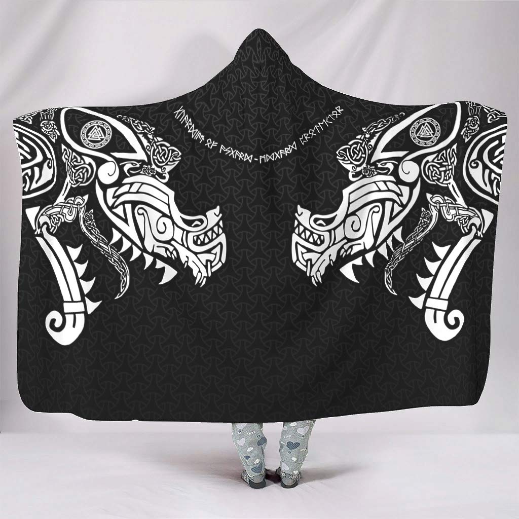 Viking Dragon Hooded Blanket - Super Soft Sherpa Fleece Wearable Blanket for Adults & Kids (50x60 inches, White) - Perfect for Winter Nights, Movie Time, and Cozy Indoor Activities