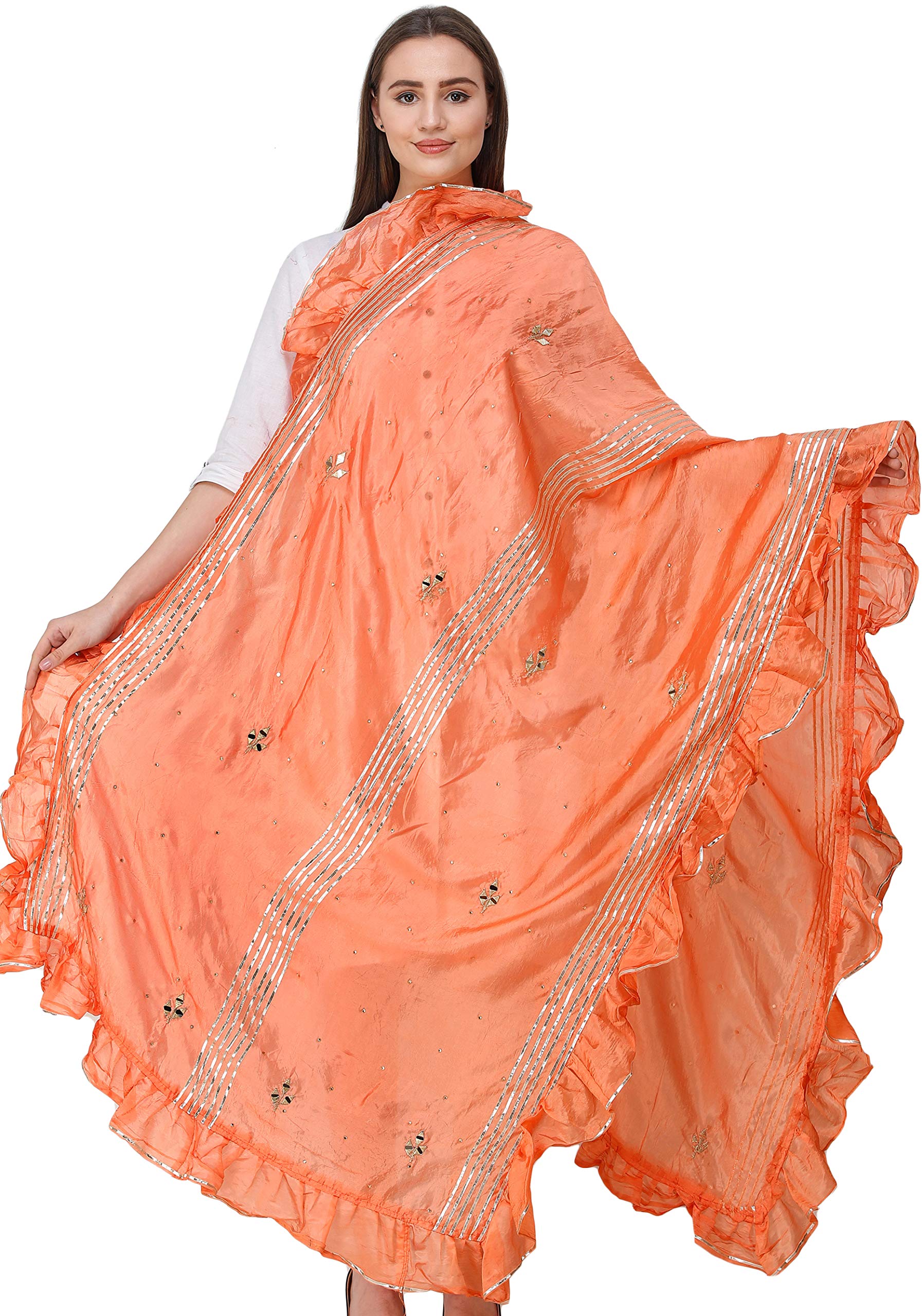 Exotic Indian Dupatta from Amritsar - Gota Patches & Frill Border Art Silk Scarf for Women | Perfect for Weddings, Parties & Ethnic Outfits
